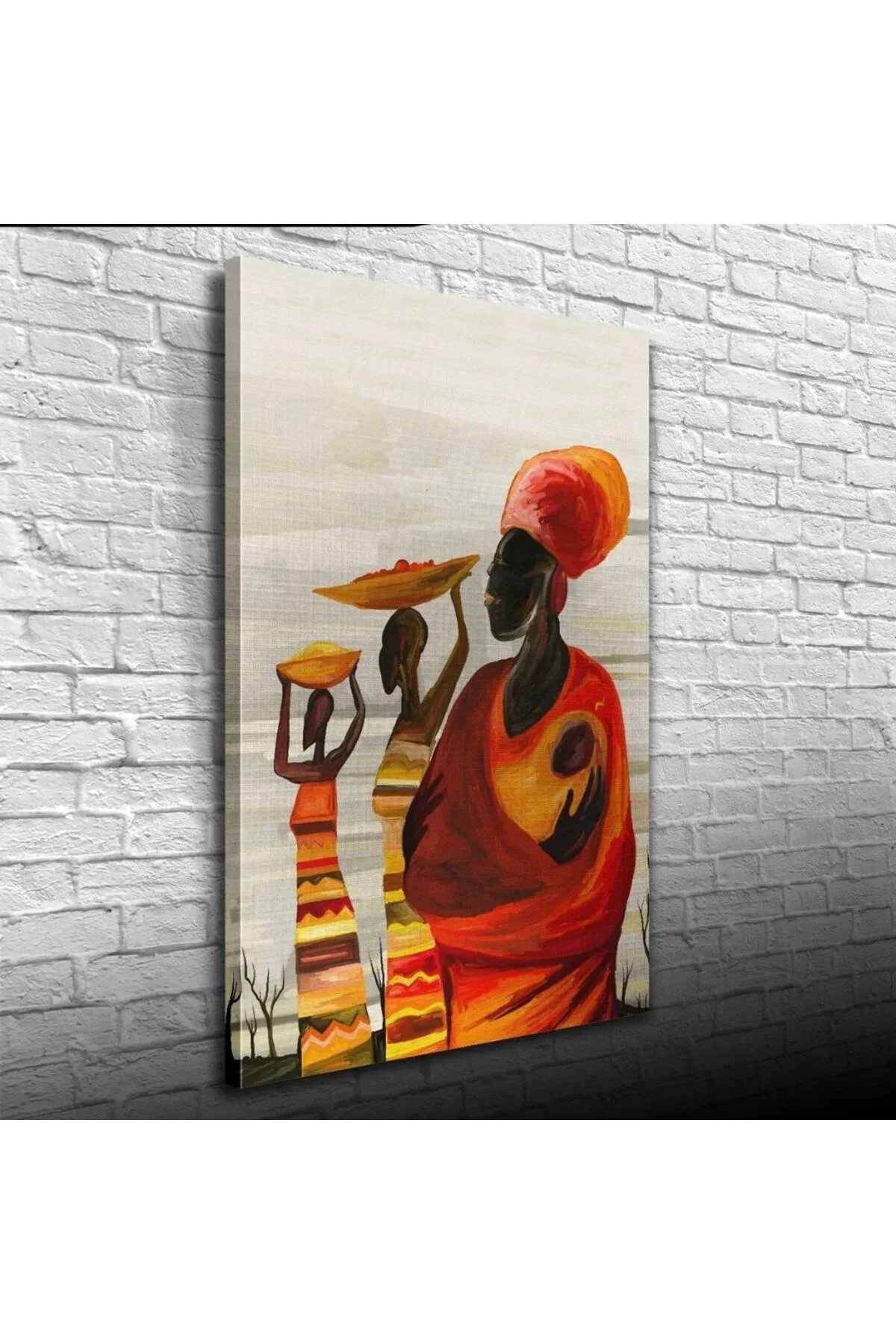 Turuncu ve Gri Tonlarda Afrika Yerli Kadınlar Kanvas Tablo 50 x 70