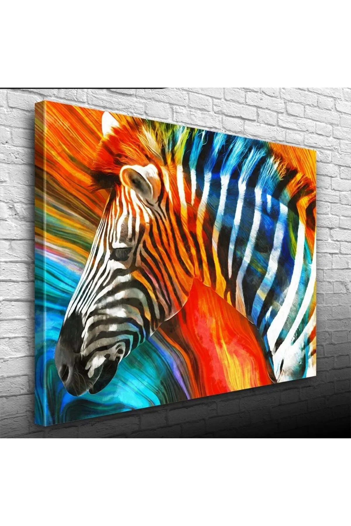 Turuncu ve Mavi Tonlar Zebra Resmi Kanvas Tablo 50 x 70