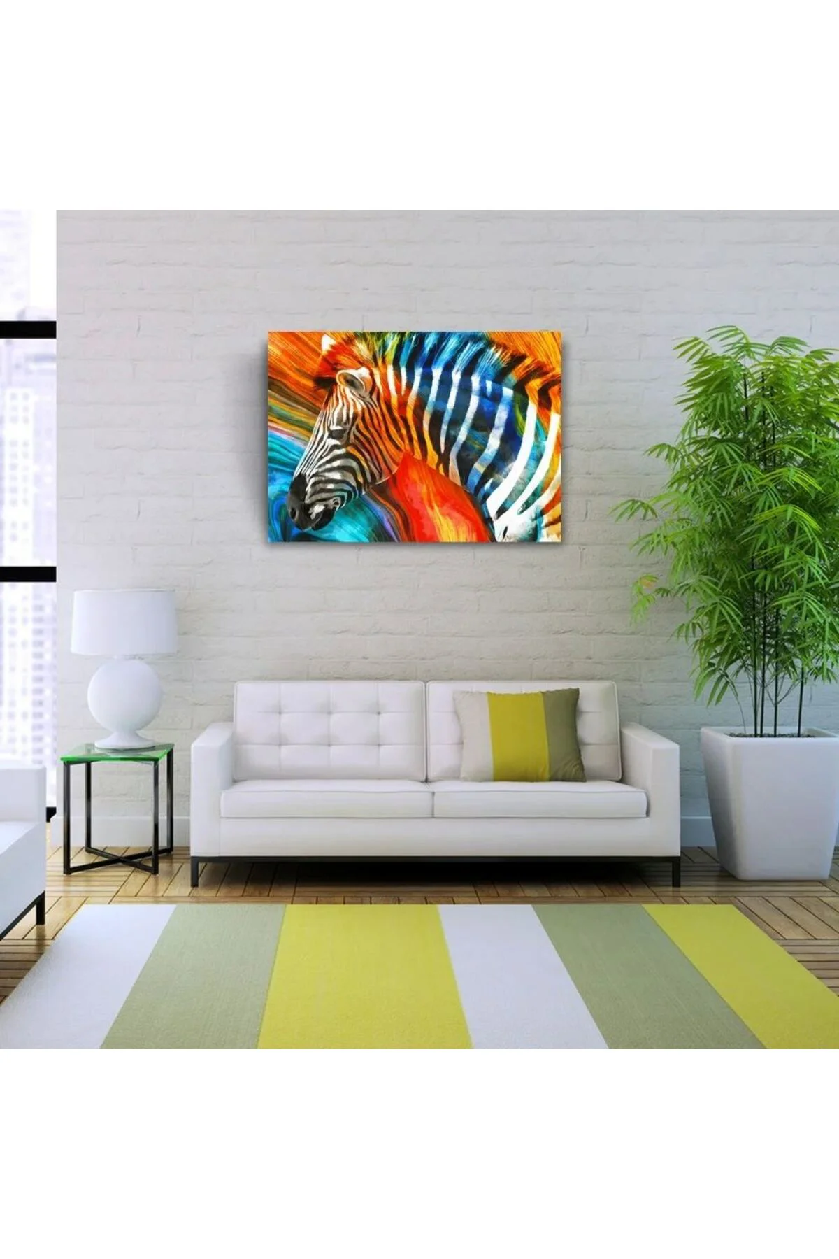 Turuncu ve Mavi Tonlar Zebra Resmi Kanvas Tablo 50 x 70