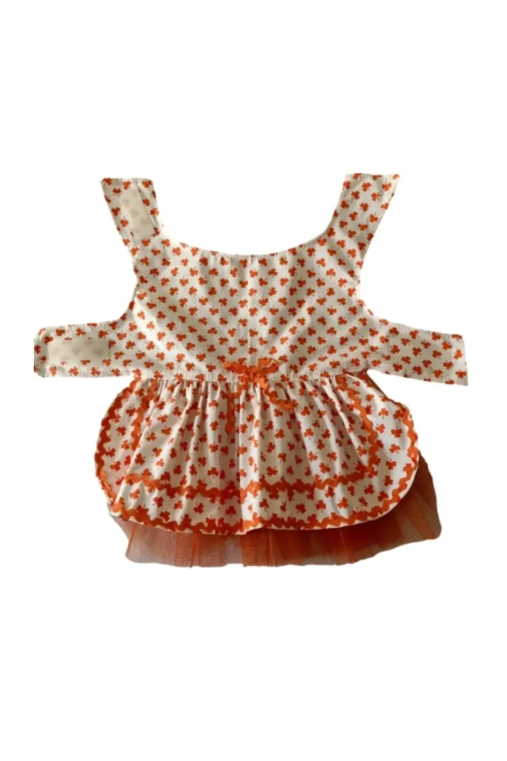 Turuncu Yaprak Desenli Kurdeleli Beyaz Kedi Köpek Kıyafeti Elbise