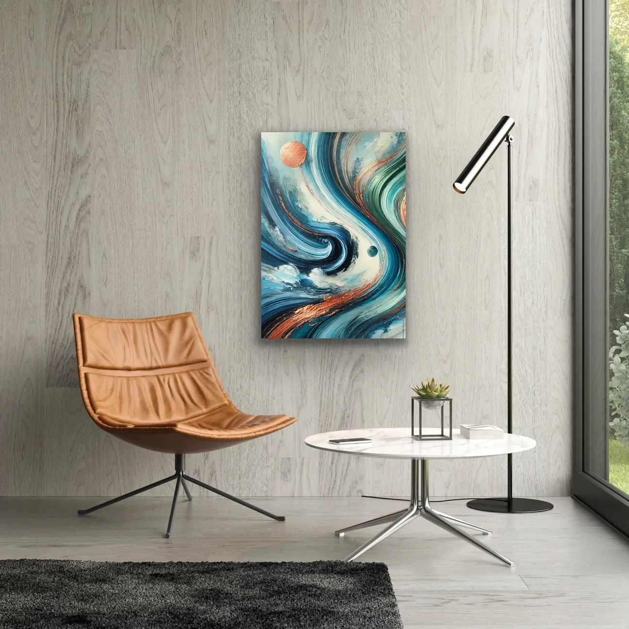 Turuncu Yeşil Mavi Soyut Kanvas Tablo 70x100cm - Çerçevesiz Duvar Sanatı