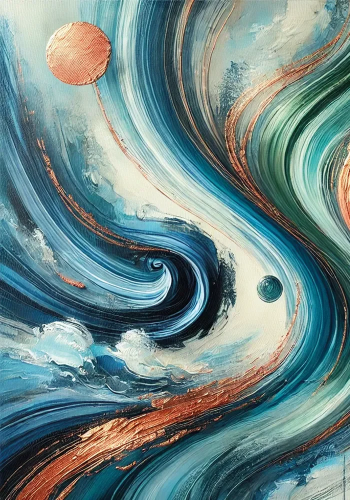 Turuncu Yeşil Mavi Soyut Kanvas Tablo 70x100cm - Çerçevesiz Duvar Sanatı