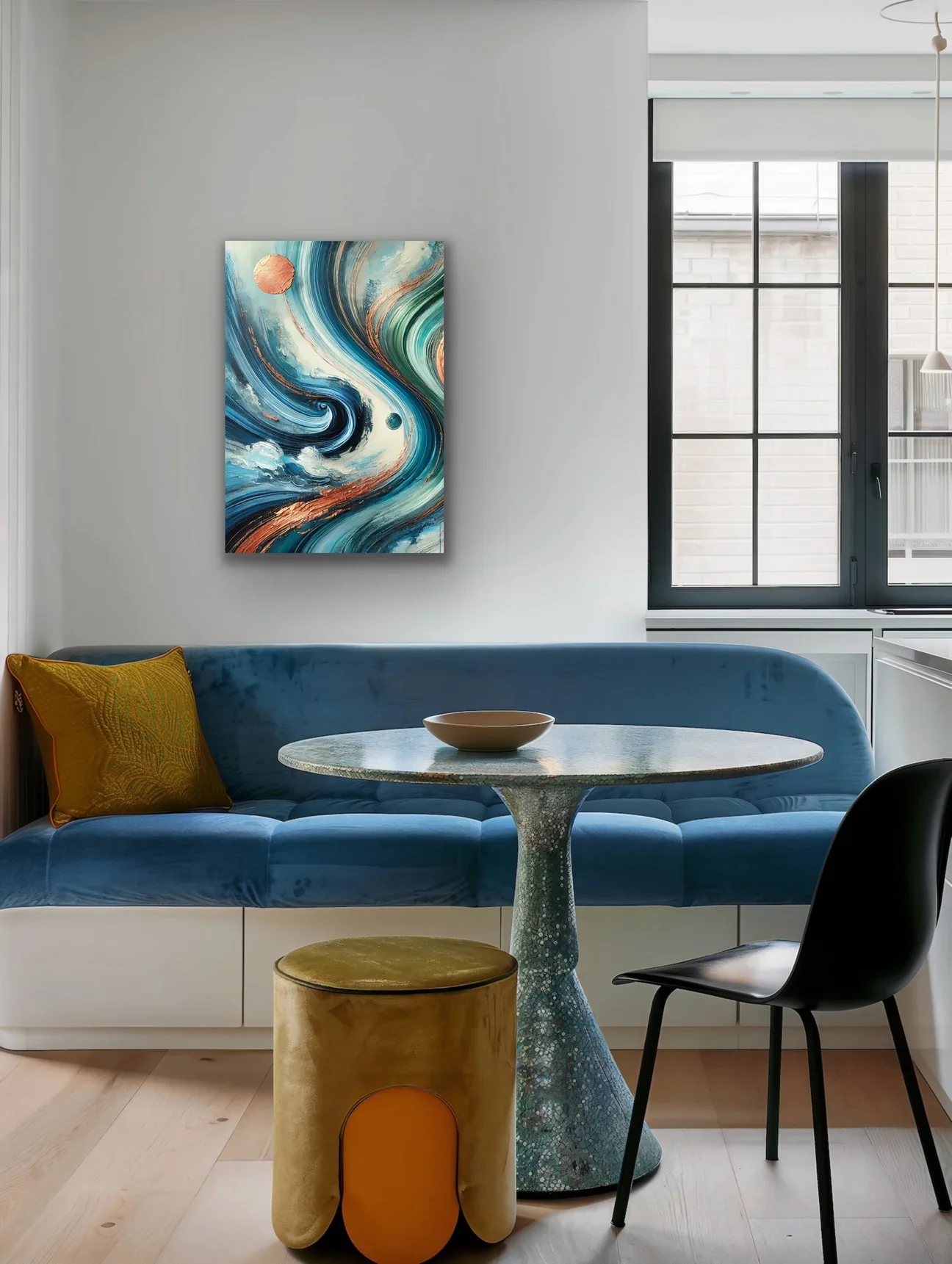 Turuncu Yeşil Mavi Soyut Kanvas Tablo 70x100cm - Çerçevesiz Duvar Sanatı