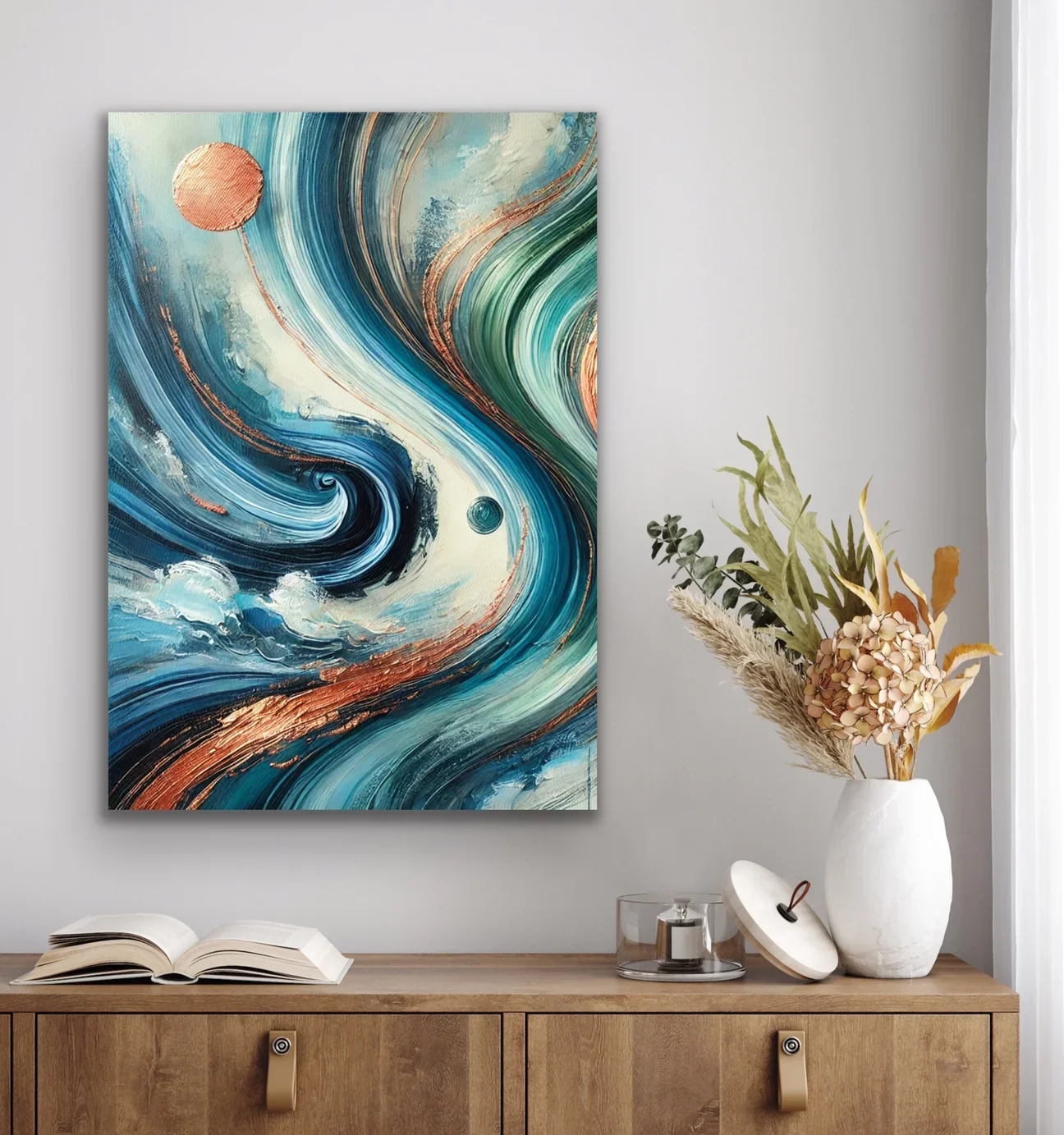 Turuncu Yeşil Mavi Soyut Kanvas Tablo 70x100cm - Çerçevesiz Duvar Sanatı
