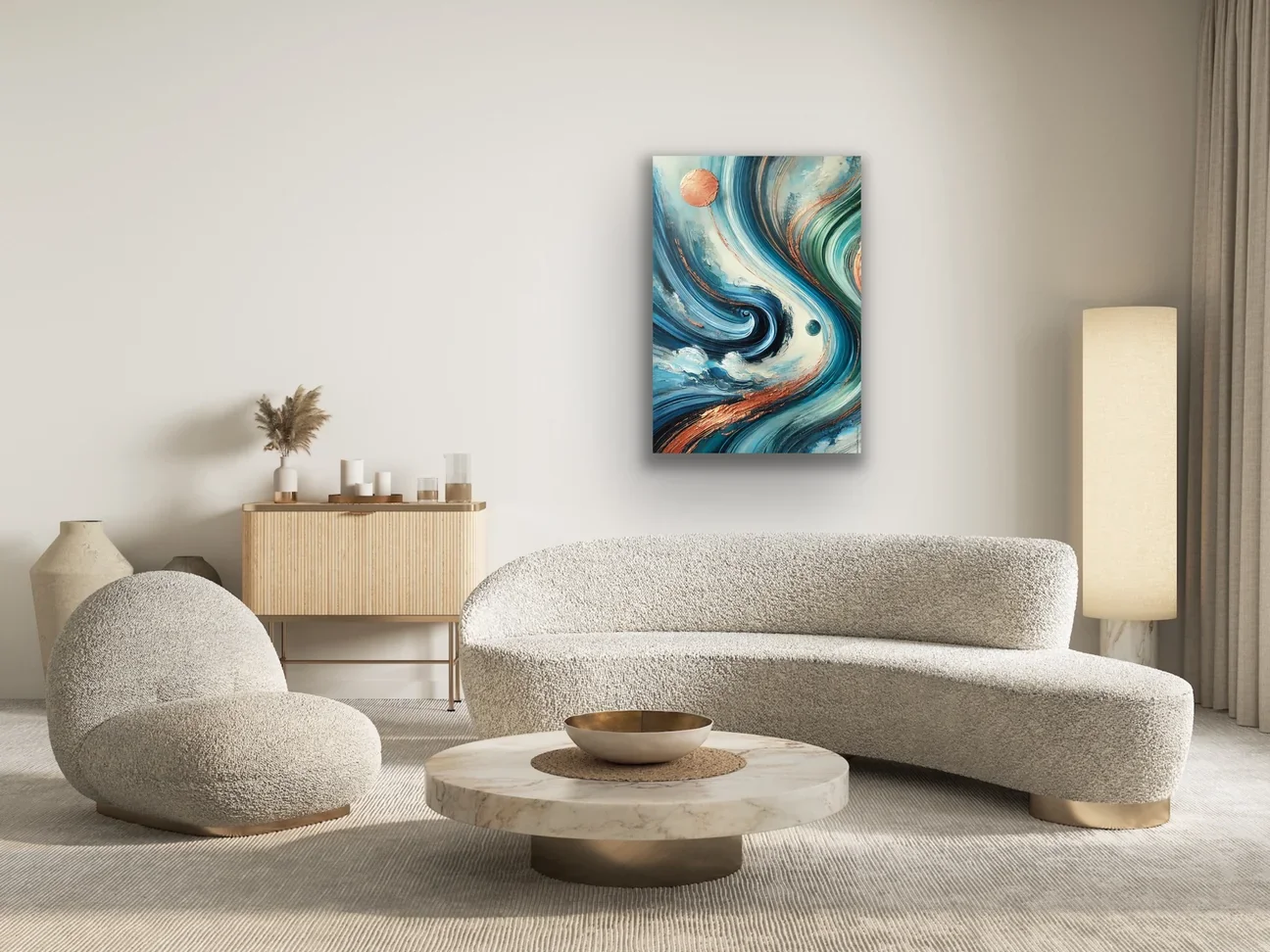 Turuncu Yeşil Mavi Soyut Kanvas Tablo 70x100cm - Çerçevesiz Duvar Sanatı