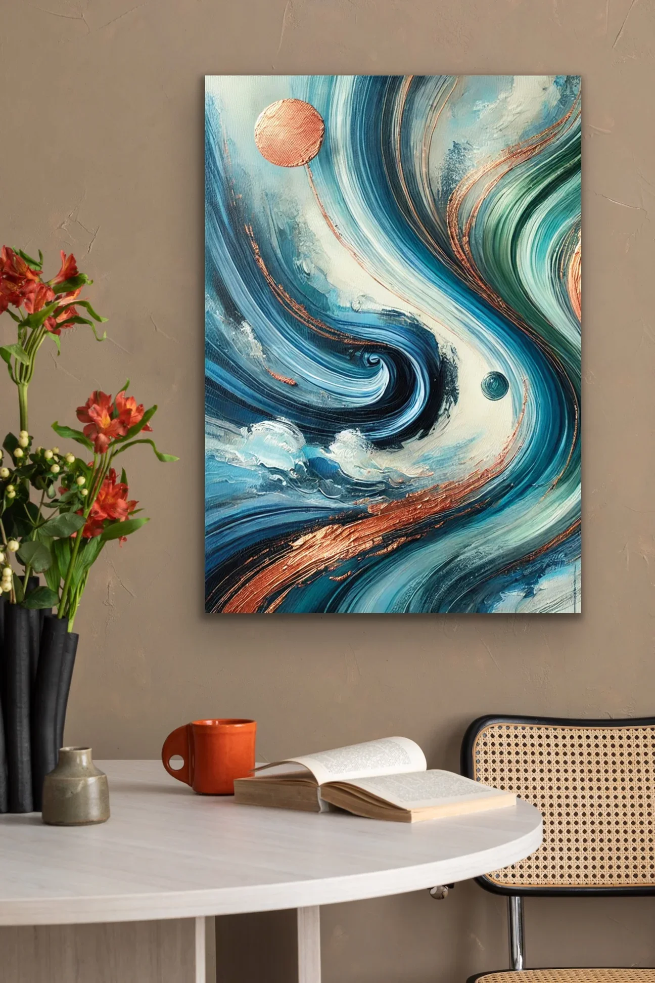 Turuncu Yeşil Mavi Soyut Kanvas Tablo 70x100cm - Çerçevesiz Duvar Sanatı
