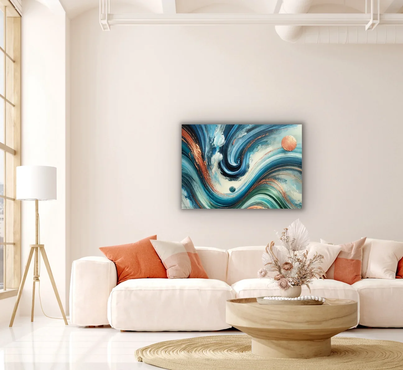 Turuncu Yeşil Mavi Soyut Kanvas Tablo 70x100cm - Çerçevesiz Duvar Sanatı