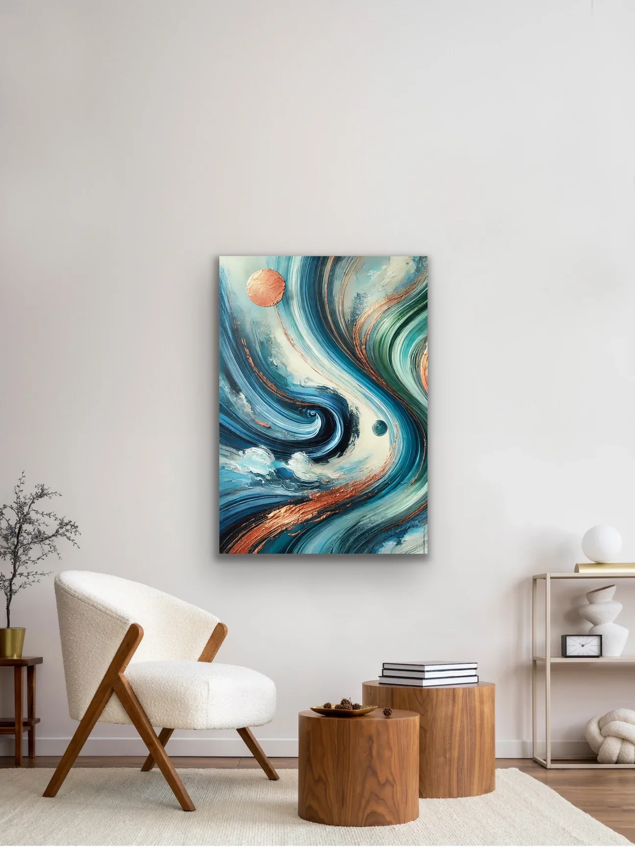Turuncu Yeşil Mavi Soyut Kanvas Tablo 70x100cm - Çerçevesiz Duvar Sanatı
