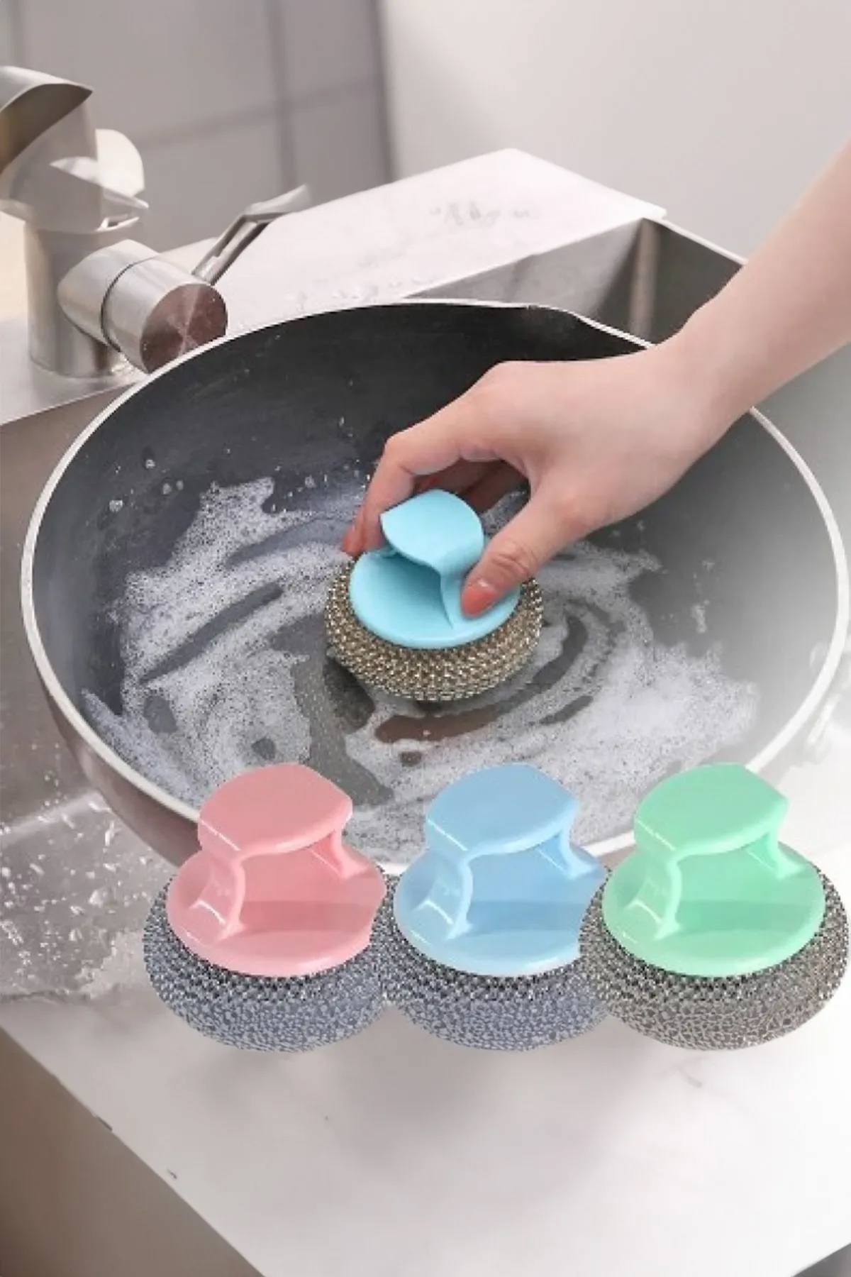 Just Cheap Store Tutacaklı Paslanmaz Çelik Top Bulaşık Ovma Teli Bulaşık Temizleme