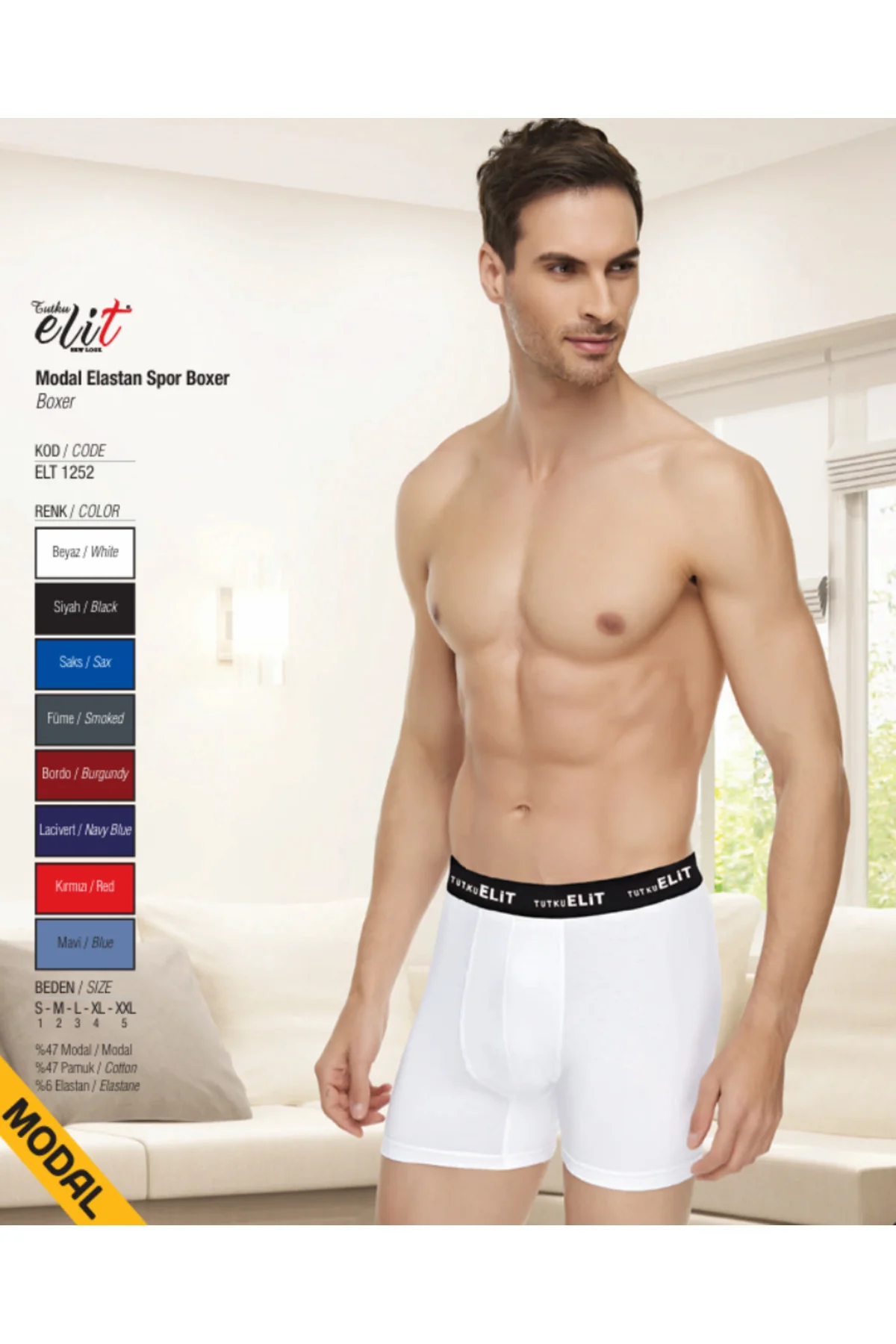 Tutku Elit Modal Elastan Spor Boxer 6'lı