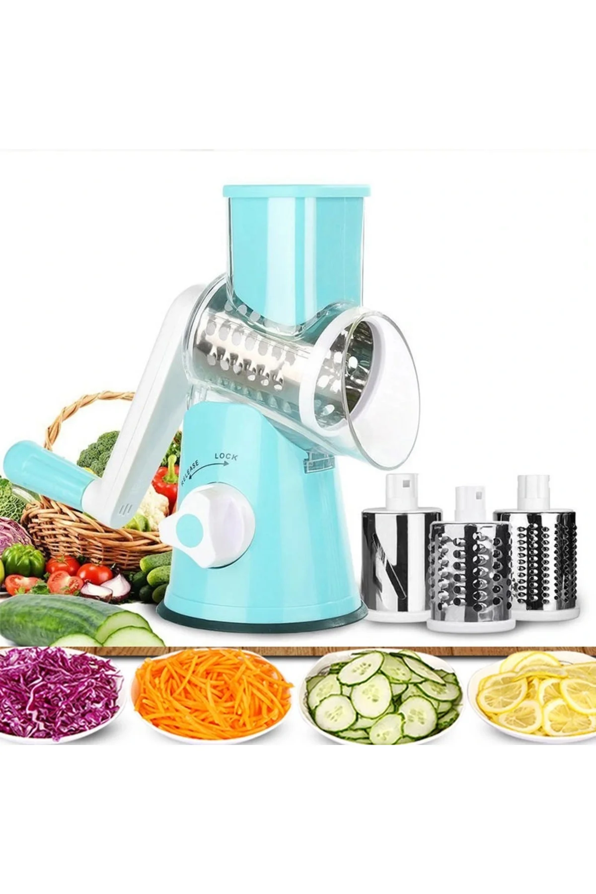 Tutma Kollu Çevirmeli Pratik Rulo Rende Drum Grater - Görsel 5