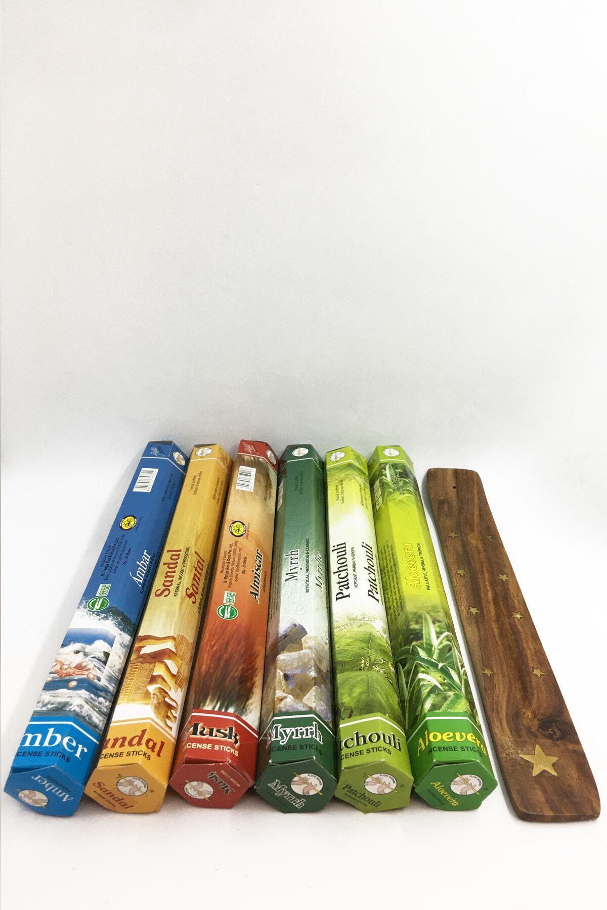 Tütsü 6 Çeşit Amber, Sandal, Misk, Mür, Paçuli, Aloevera 120 Tüts
