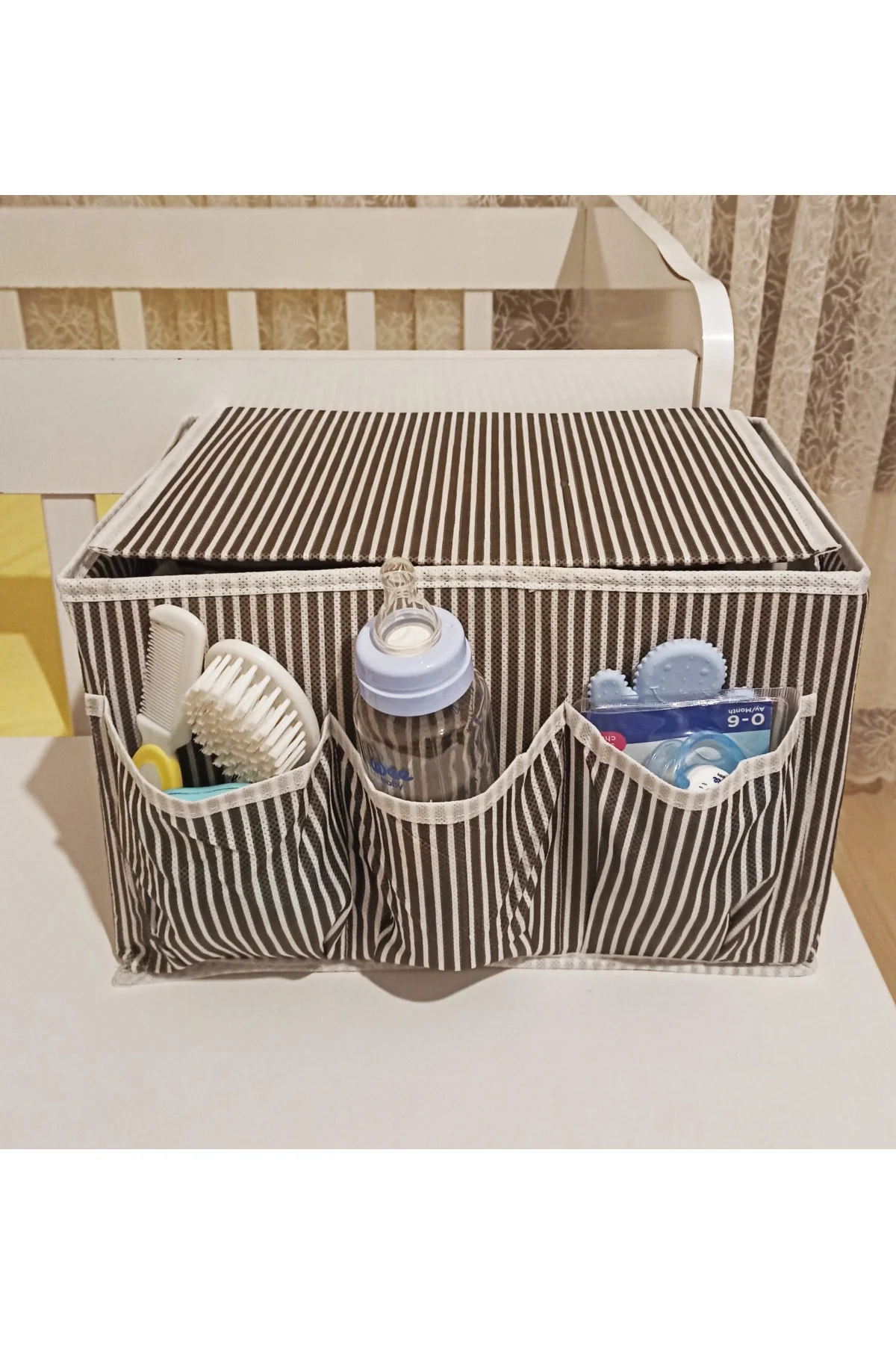 Tutturma Aparatlı Bebek Beşik Başucu Düzenleyici Kapaklı 5 Bölmeli Organizer - Görsel 4