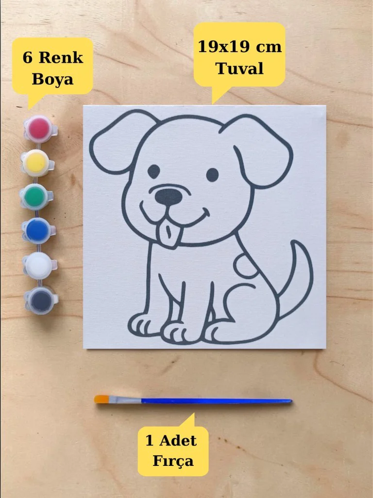 Tuval Boyama Aktivite Seti Sevimli Köpek Baskılı 19x19 Cm (Tuval, Tuval Boyama Aktivite Seti Sevimli Köpek Baskılı 19x19 Cm (Tuval,