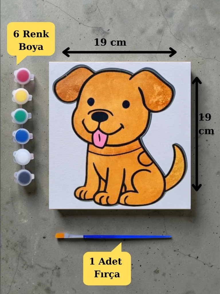 Tuval Boyama Aktivite Seti Sevimli Köpek Baskılı 19x19 Cm (Tuval, Tuval Boyama Aktivite Seti Sevimli Köpek Baskılı 19x19 Cm (Tuval,