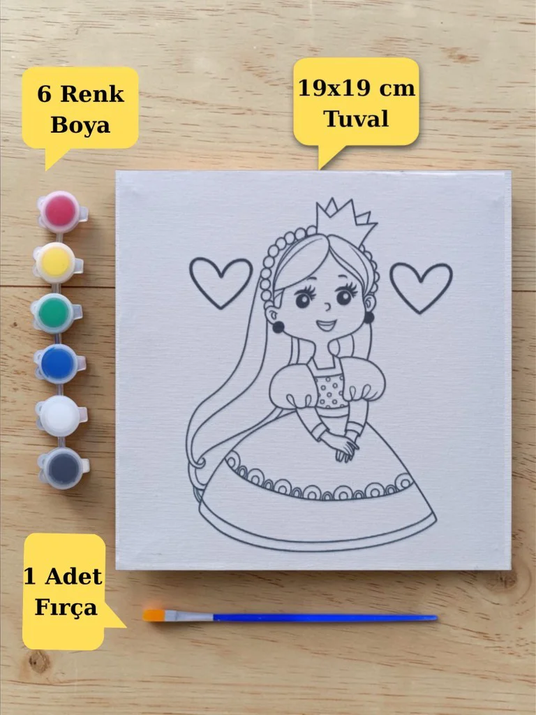 Tuval Boyama Sevimli Prenses Baskılı Aktivite Seti 19x19 Cm (Tuva Tuval Boyama Sevimli Prenses Baskılı Aktivite Seti 19x19 Cm (Tuva