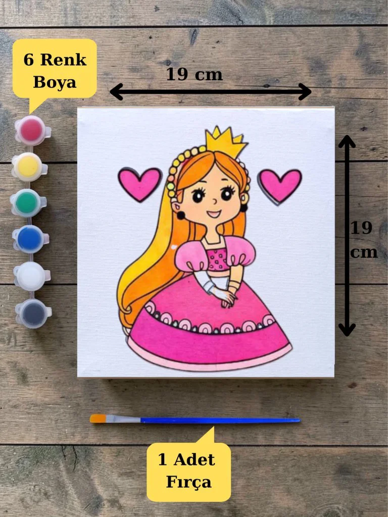 Tuval Boyama Sevimli Prenses Baskılı Aktivite Seti 19x19 Cm (Tuva Tuval Boyama Sevimli Prenses Baskılı Aktivite Seti 19x19 Cm (Tuva