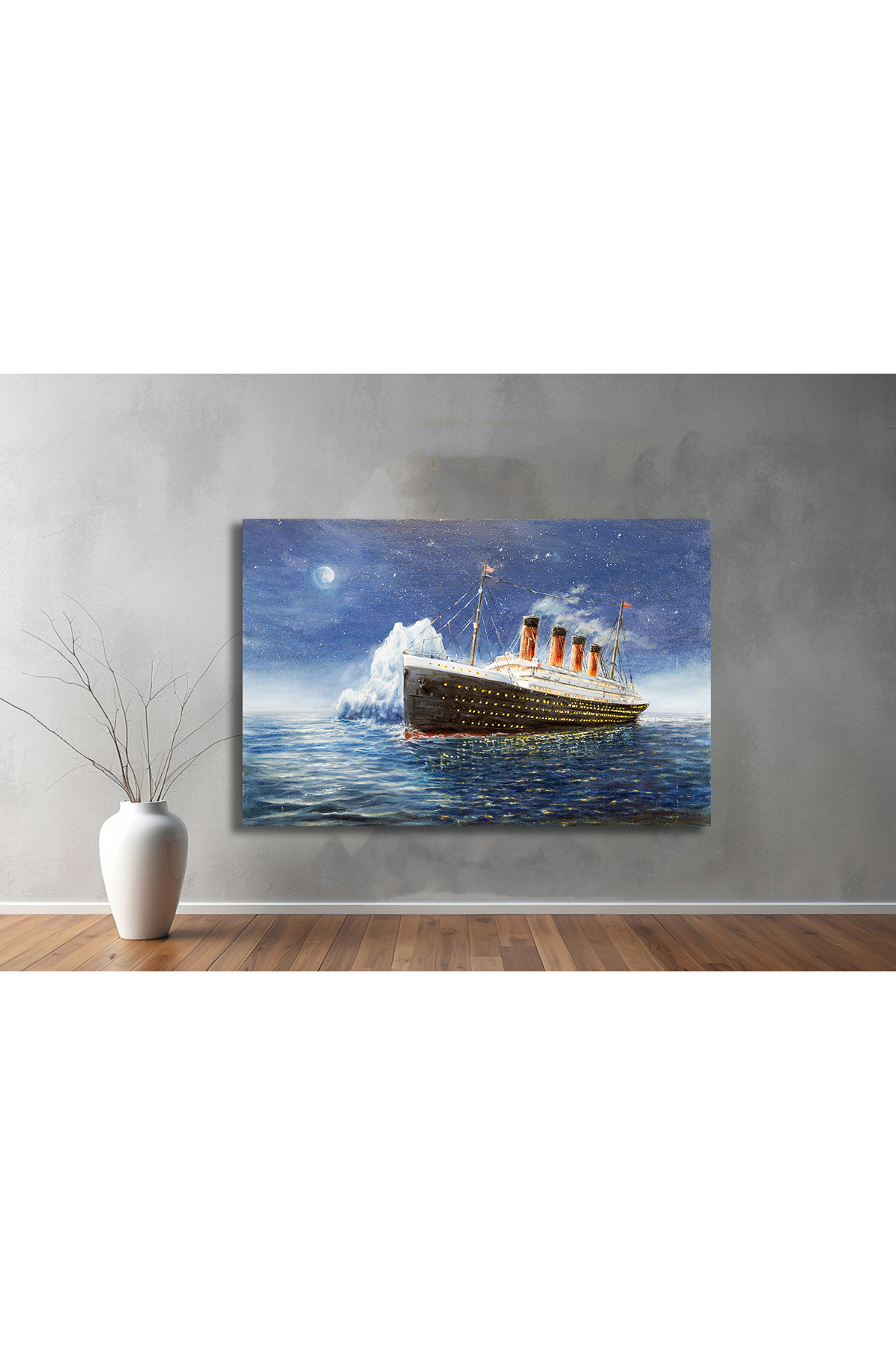 Korkmazkanvas Tuval Üzerinde Gece Okyanusta Titanic Ve Buzdağı Kanvas Tablo