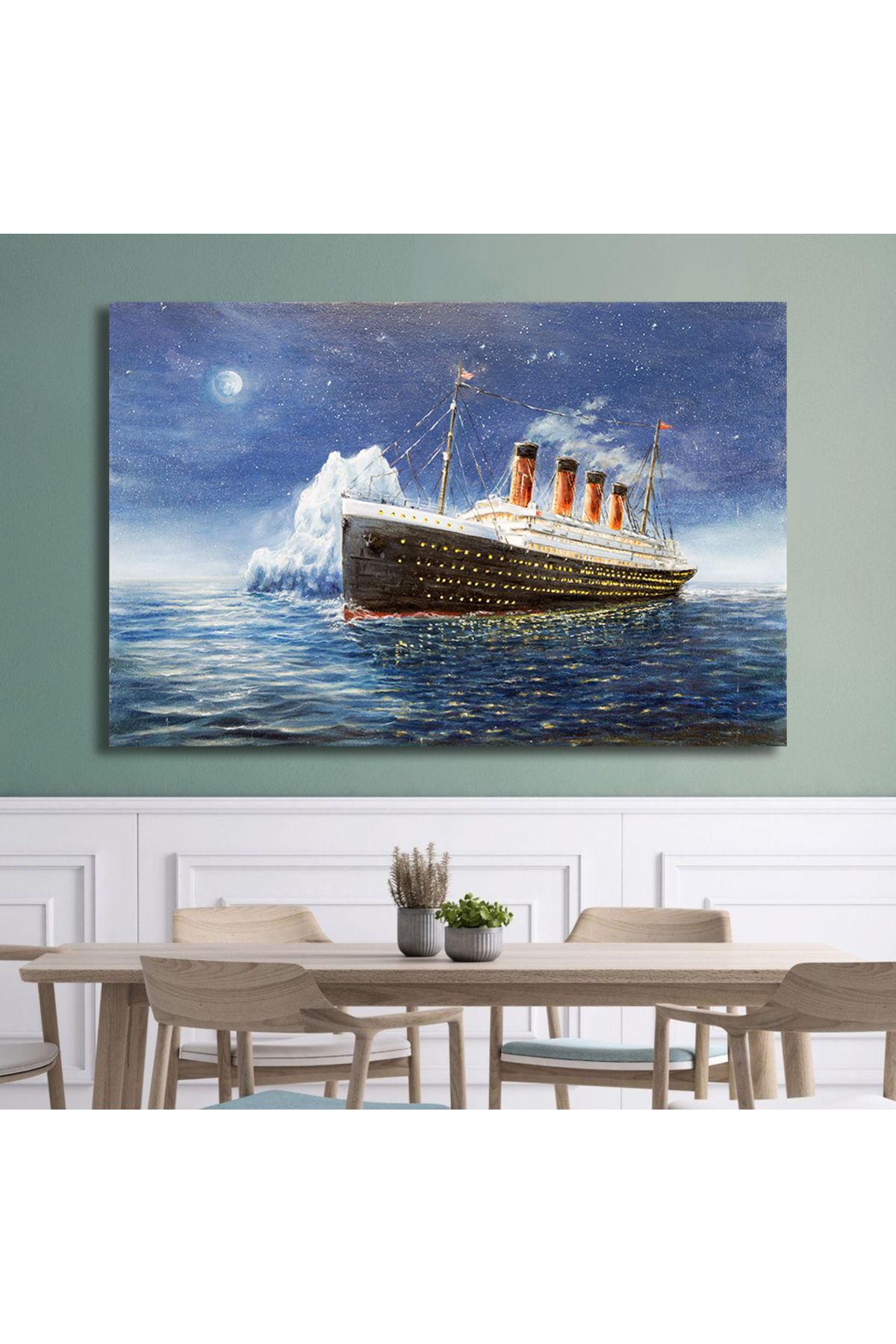 Korkmazkanvas Tuval Üzerinde Gece Okyanusta Titanic Ve Buzdağı Kanvas Tablo