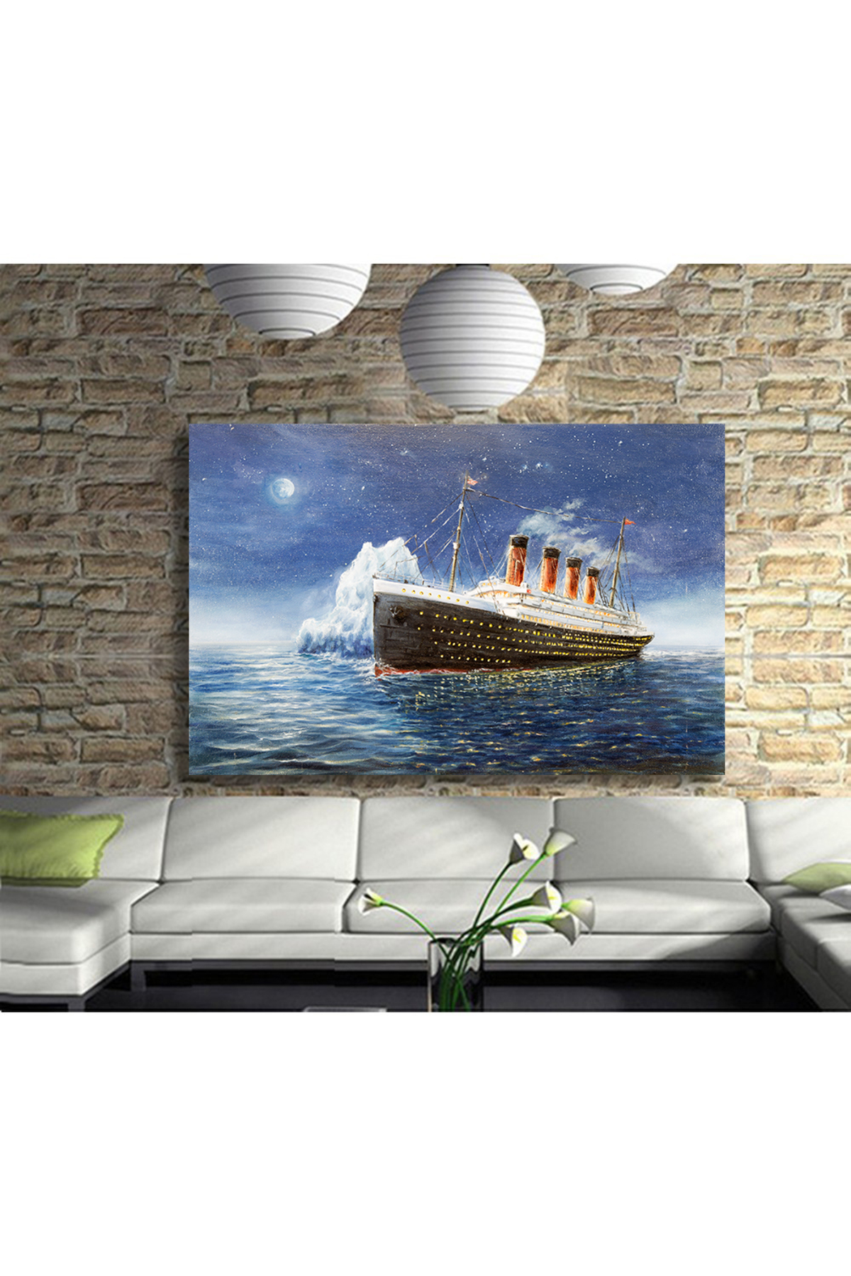 Korkmazkanvas Tuval Üzerinde Gece Okyanusta Titanic Ve Buzdağı Kanvas Tablo