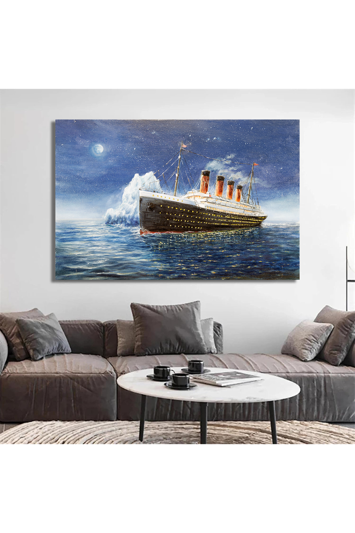Korkmazkanvas Tuval Üzerinde Gece Okyanusta Titanic Ve Buzdağı Kanvas Tablo