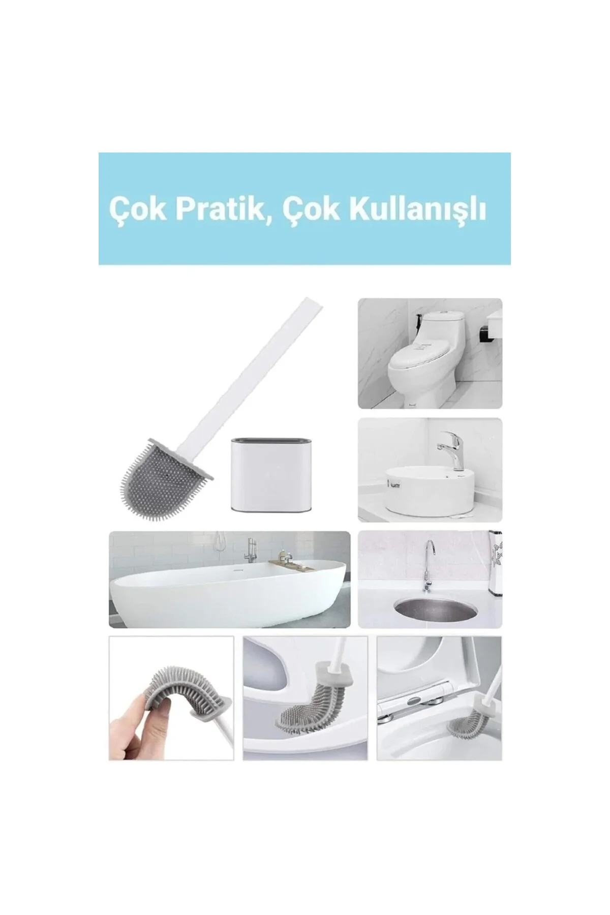 Tuvalet Fırçası Beyaz Renk Silikon Klozet WC Banyo Küvet Temizlem