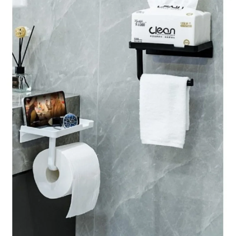 Tuvalet Kağıdı Askılığı - Raflı ve Yapışkanlı - Matkapsız Banyo Aksesuarı