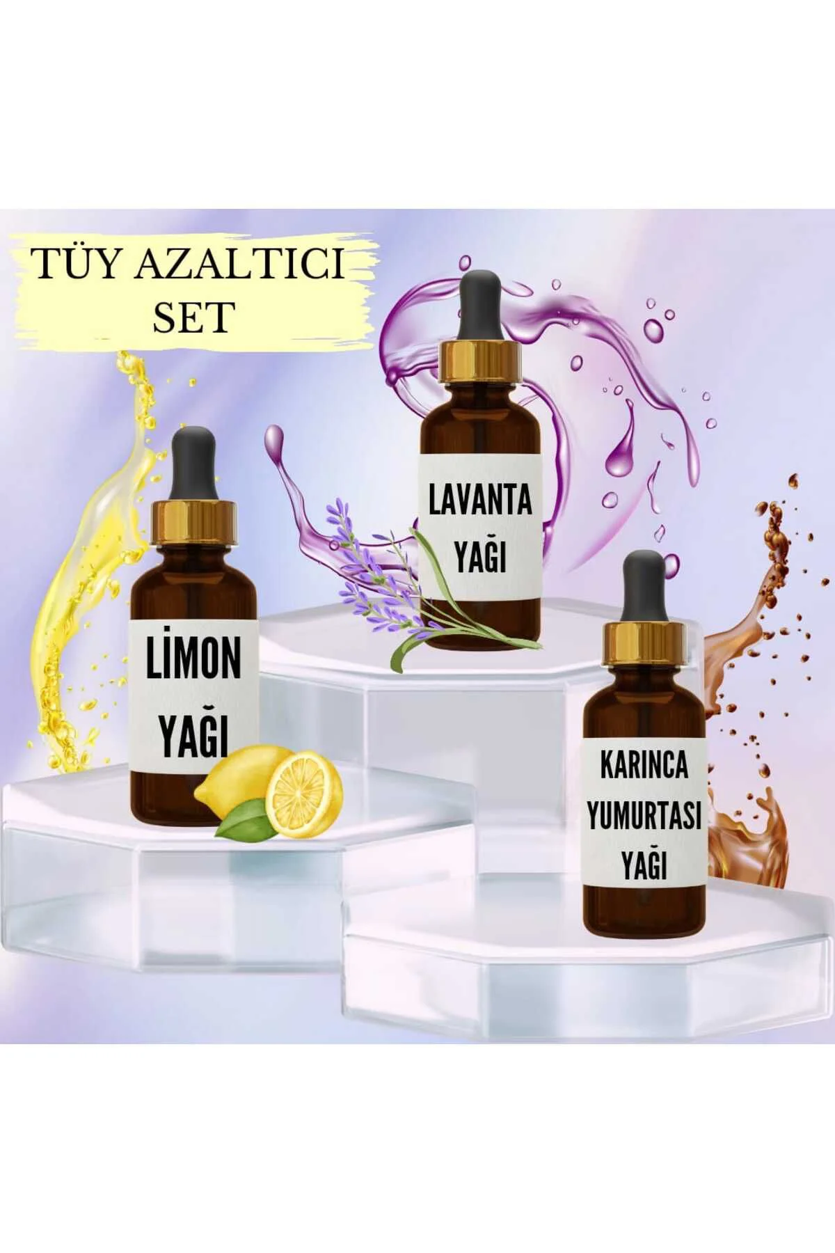 Tüy Azaltıcı Set Limon Yağı 20 ml + Lavanta Yağı 20 ml + Karınca