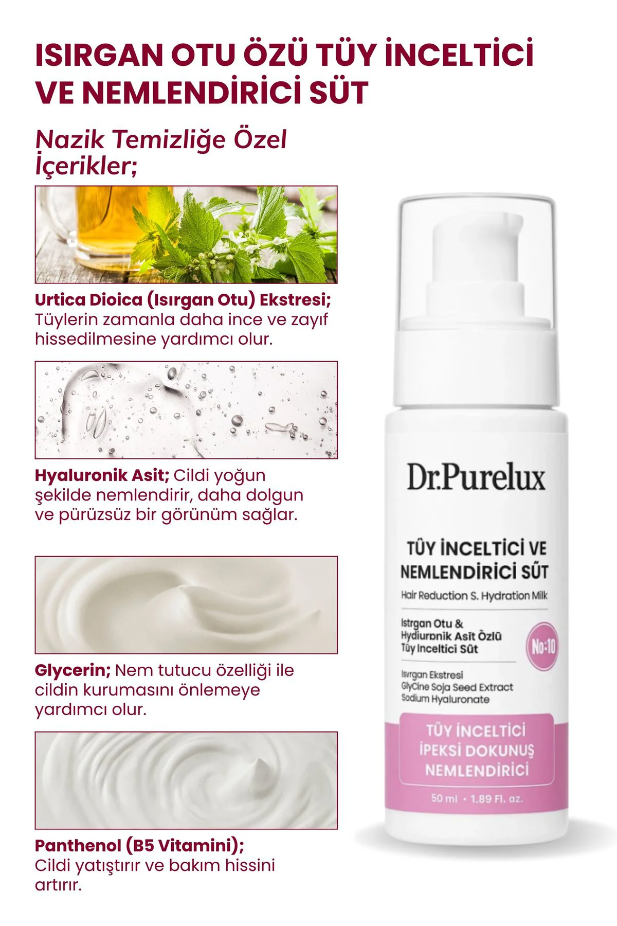 Tüy Azaltıcı, Tüy Inceltici ve Nemlendirici Süt – Isırgan Otu & H