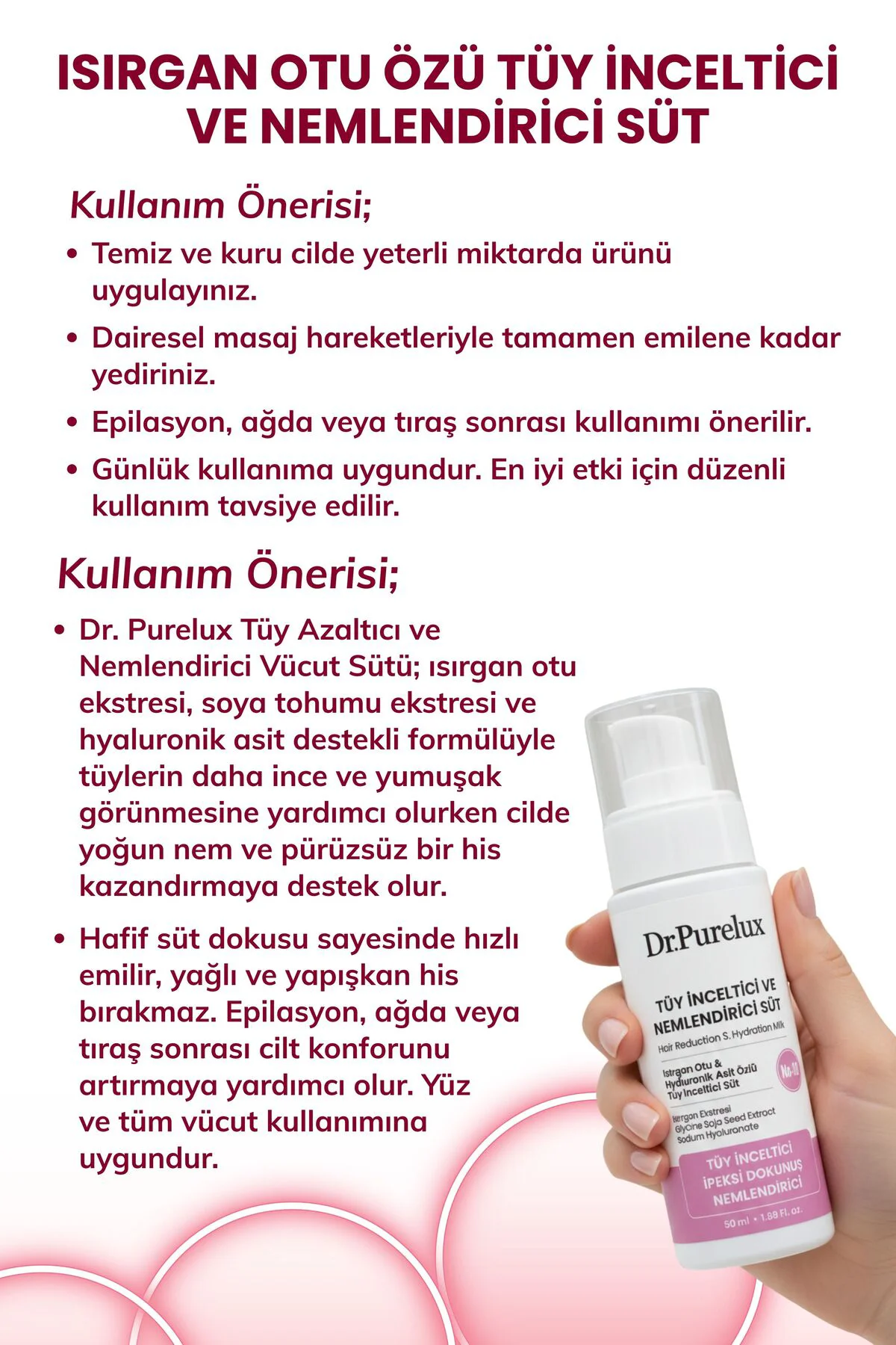 Tüy Azaltıcı, Tüy Inceltici ve Nemlendirici Süt – Isırgan Otu & H