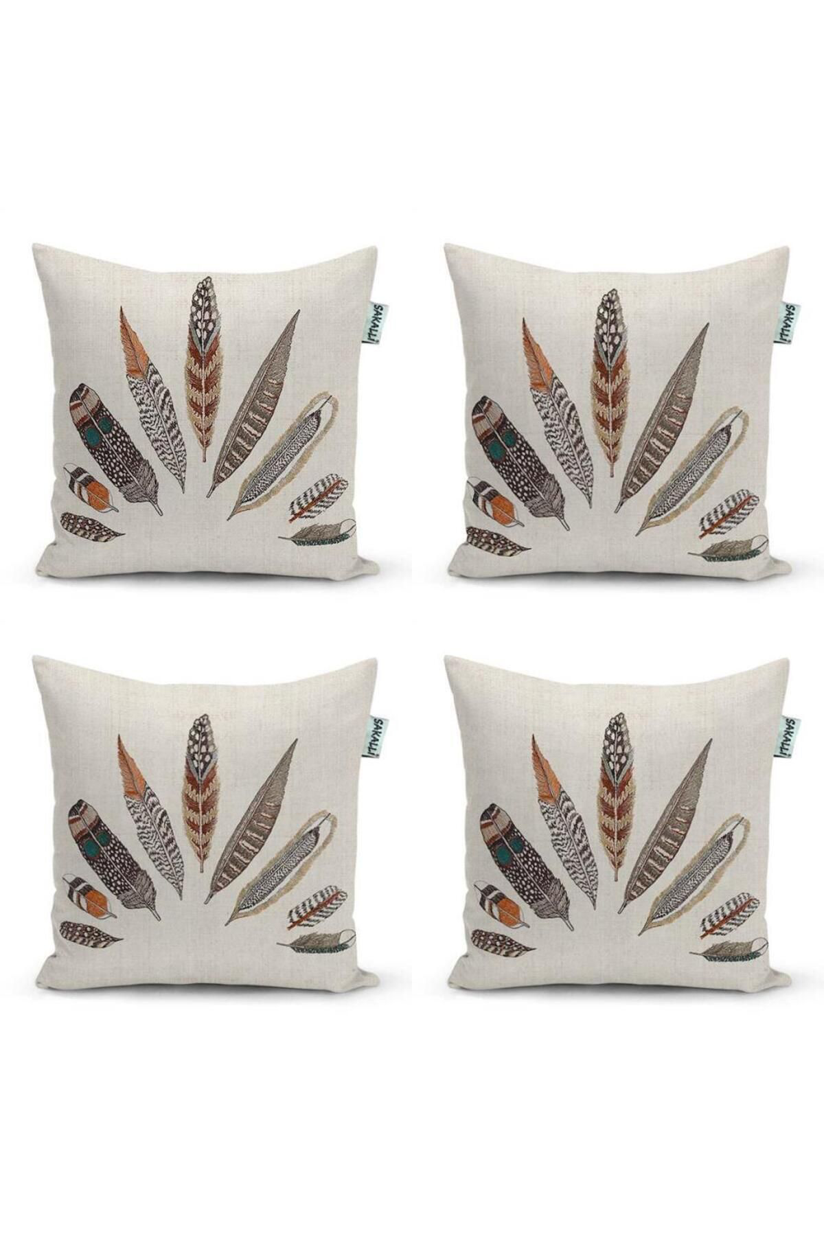 Tüy Desen 3d Dijital Baskılı Dekoratif 4lü Kırlent Kılıfı