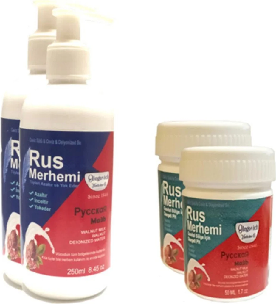 Tüy Dökücü Azaltıcı Merhem Seti - Rus Formülü İnce Tüyler İçin Etkili Çözüm 250ml x2 + Genital Bölge Merhemi 50ml x2 Fiyatı, Yorumları ve Özellikleri