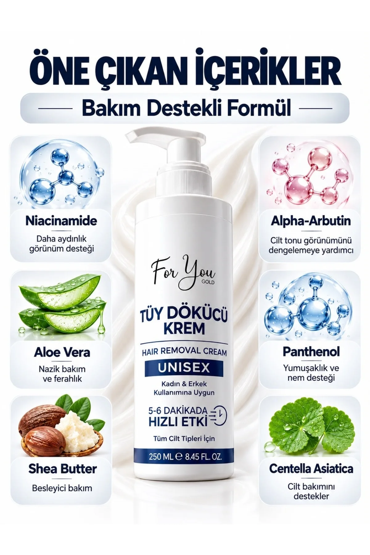 Tüy Dökücü Krem 250 ml – Kadın & Erkek Unisex, Hızlı Tüy Temizliği, Niacinamide & Alpha-Arbutin İçeren Cilt Tonu Eşitleme Aydınlatıcı Formül - Görsel 4