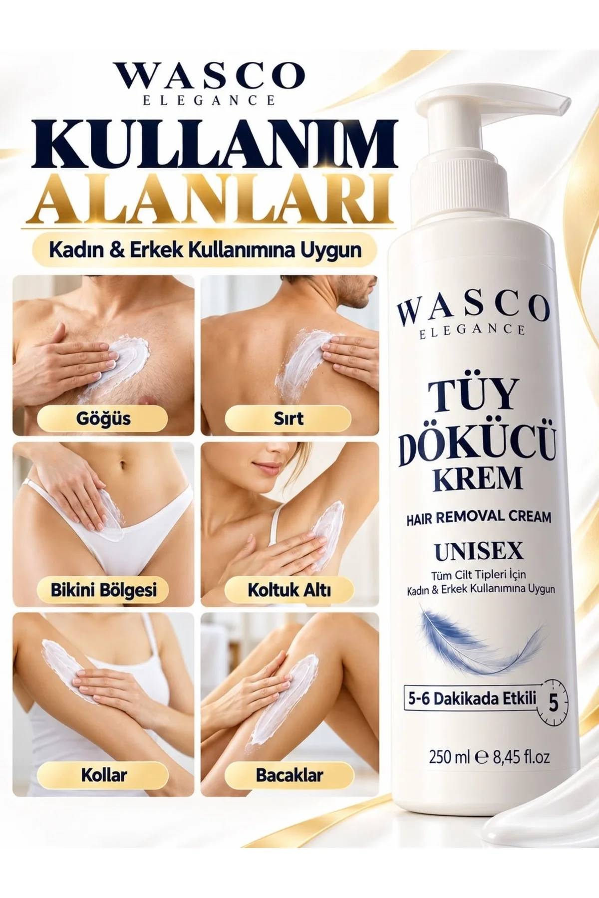 Tüy Dökücü Krem 250 ml Unisex Kadın Erkek | Beyazlatıcı, Kararma Karşıtı 5-6 Dakikada Etkili Temizlik