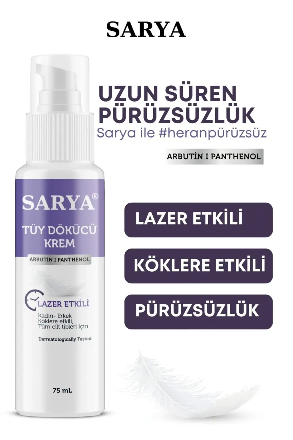 Tüy Dökücü Krem 75 ML Lazer Etkili Arbutin 1 Panthenol