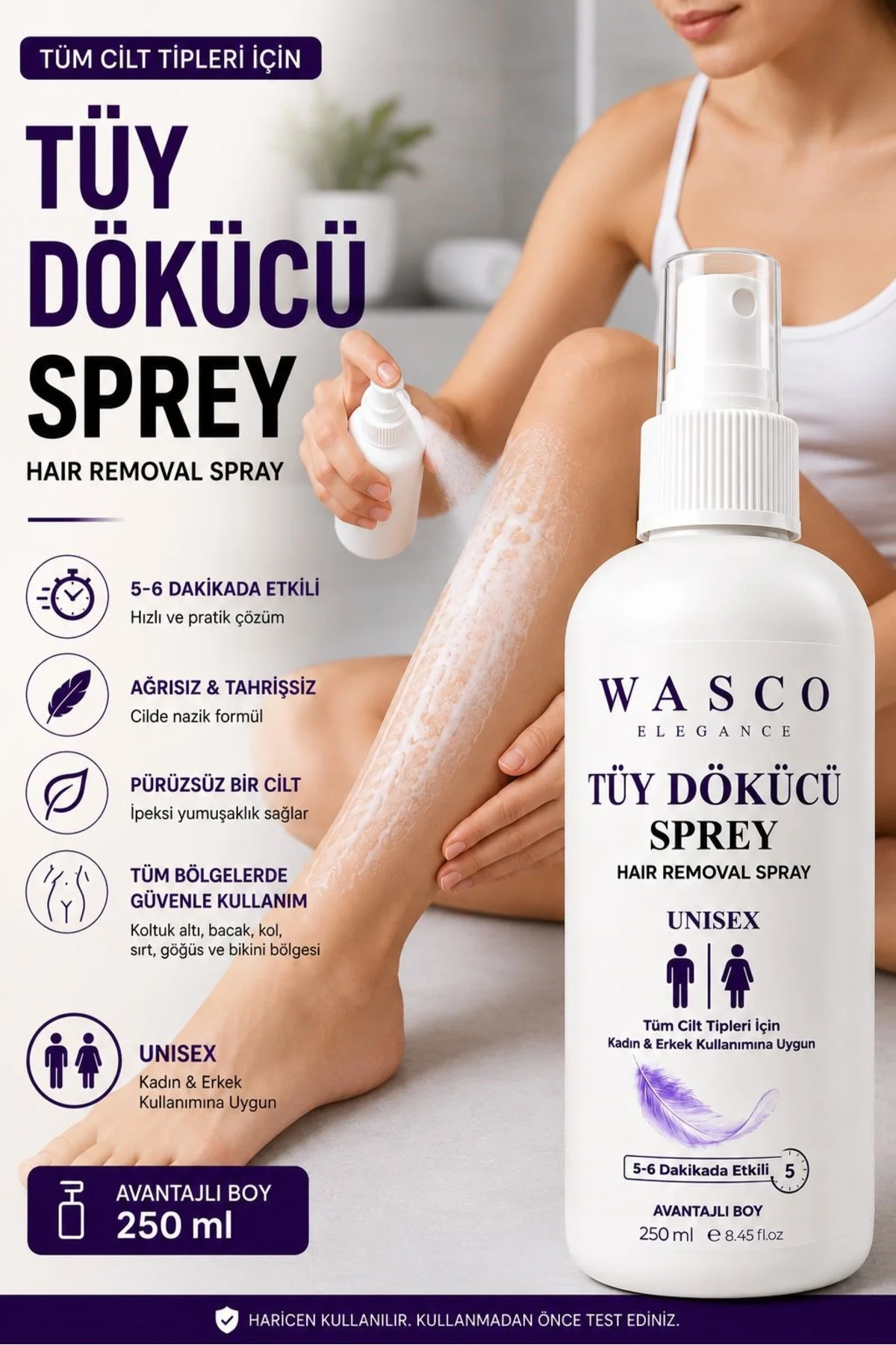 Tüy Dökücü Krem Sprey 250 ml | Kadın & Erkek Kullanımına Uygun | 
