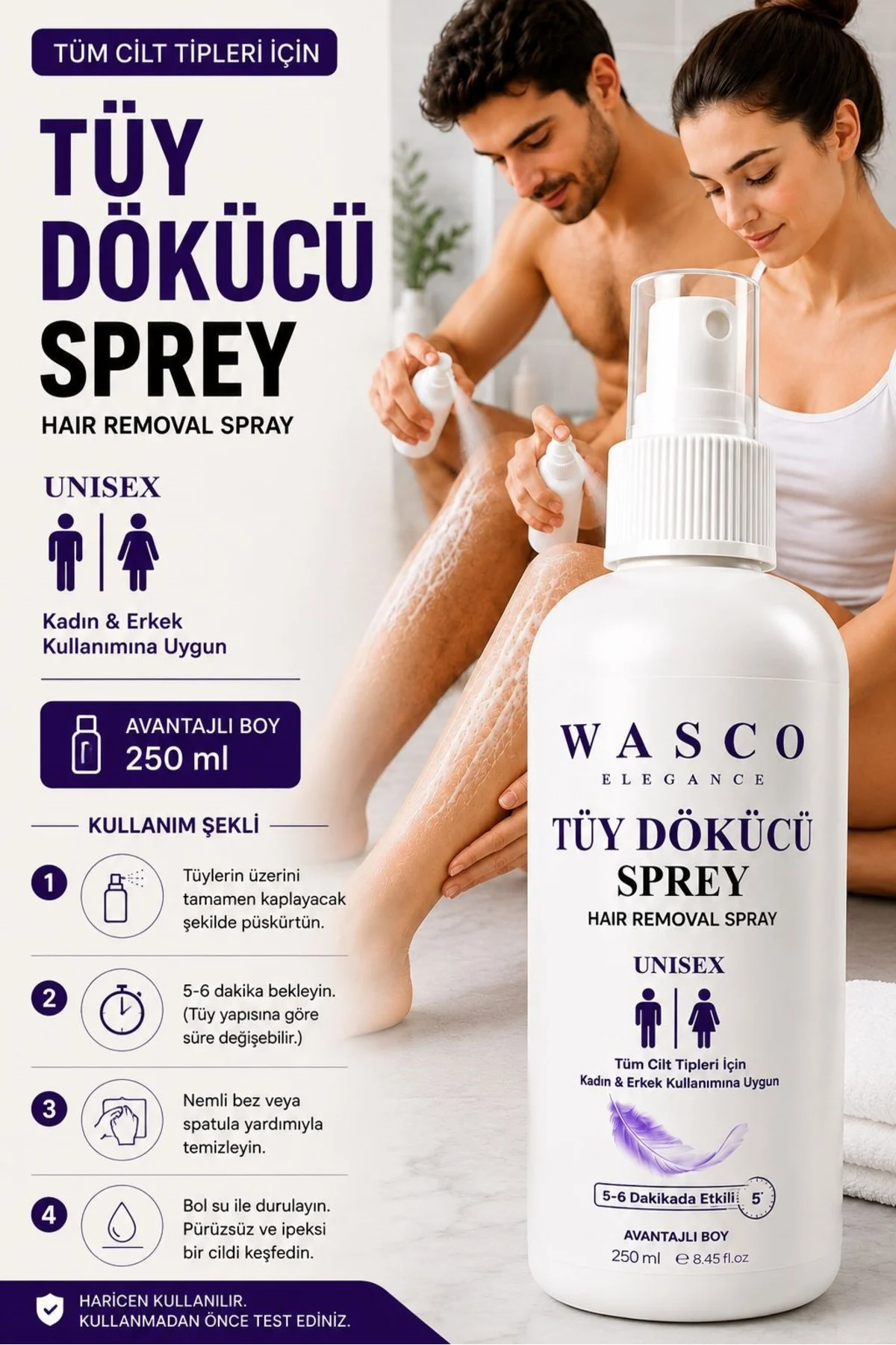 Tüy Dökücü Krem Sprey 250 ml | Kadın & Erkek Kullanımına Uygun | 