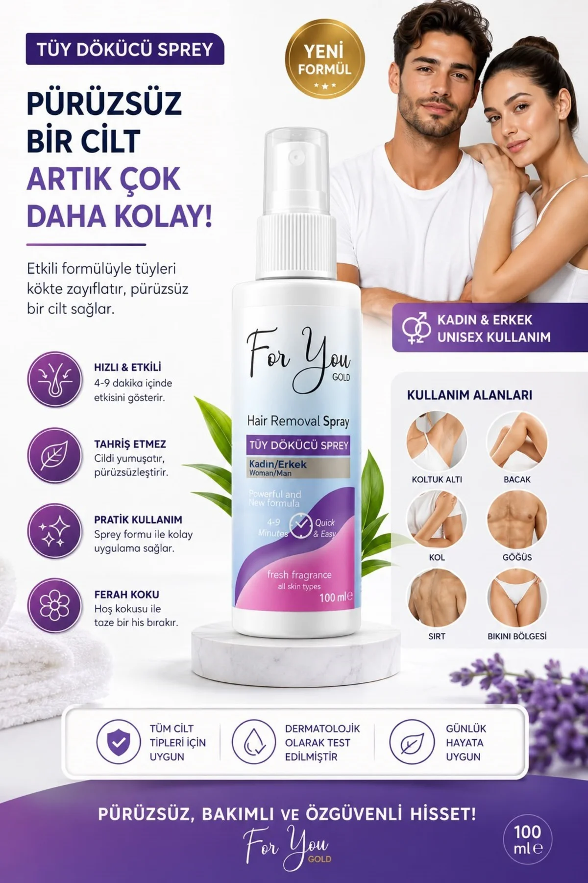 Tüy Dökücü Sprey 100 ml | Kadın & Erkek Unisex | 4-9 Dakikada Etkili Bakım Tüy Dökücü Sprey 100 ml | Kadın & Erkek Unisex | 4-9 Dakikada Etkili Bakım