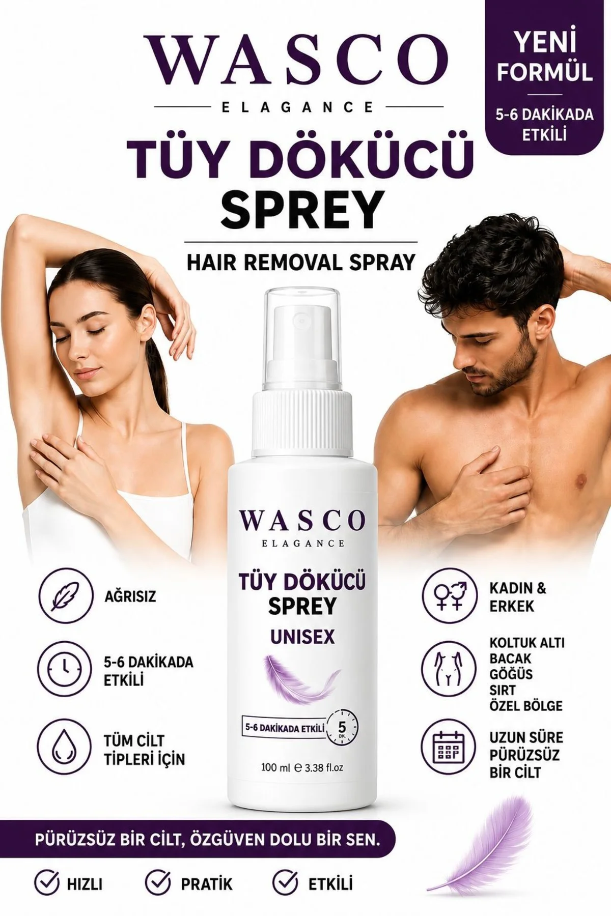 Tüy Dökücü Sprey 2 Adet x 100 ml – Kadın & Erkek Kullanıma Uygun 