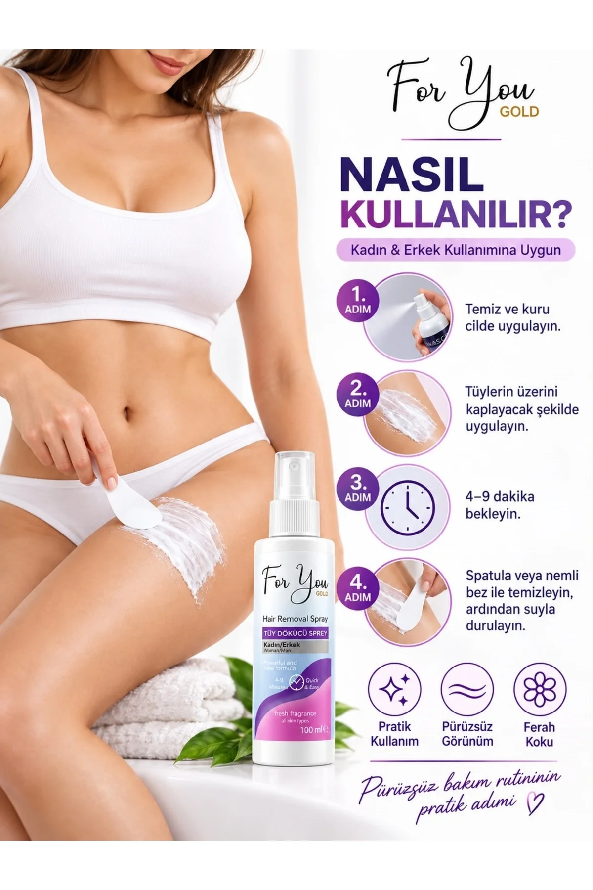 Tüy Dökücü Sprey 3 X 100 ml | Kadın & Erkek Unisex | 4-9 Dakikada Etkili Bakım | Tüm Cilt Tipleri için Uygun Tüy Dökücü Sprey 3 X 100 ml | Kadın & Erkek Unisex | 4-9 Dakikada Etkili Bakım | Tüm Cilt Tipleri için Uygun