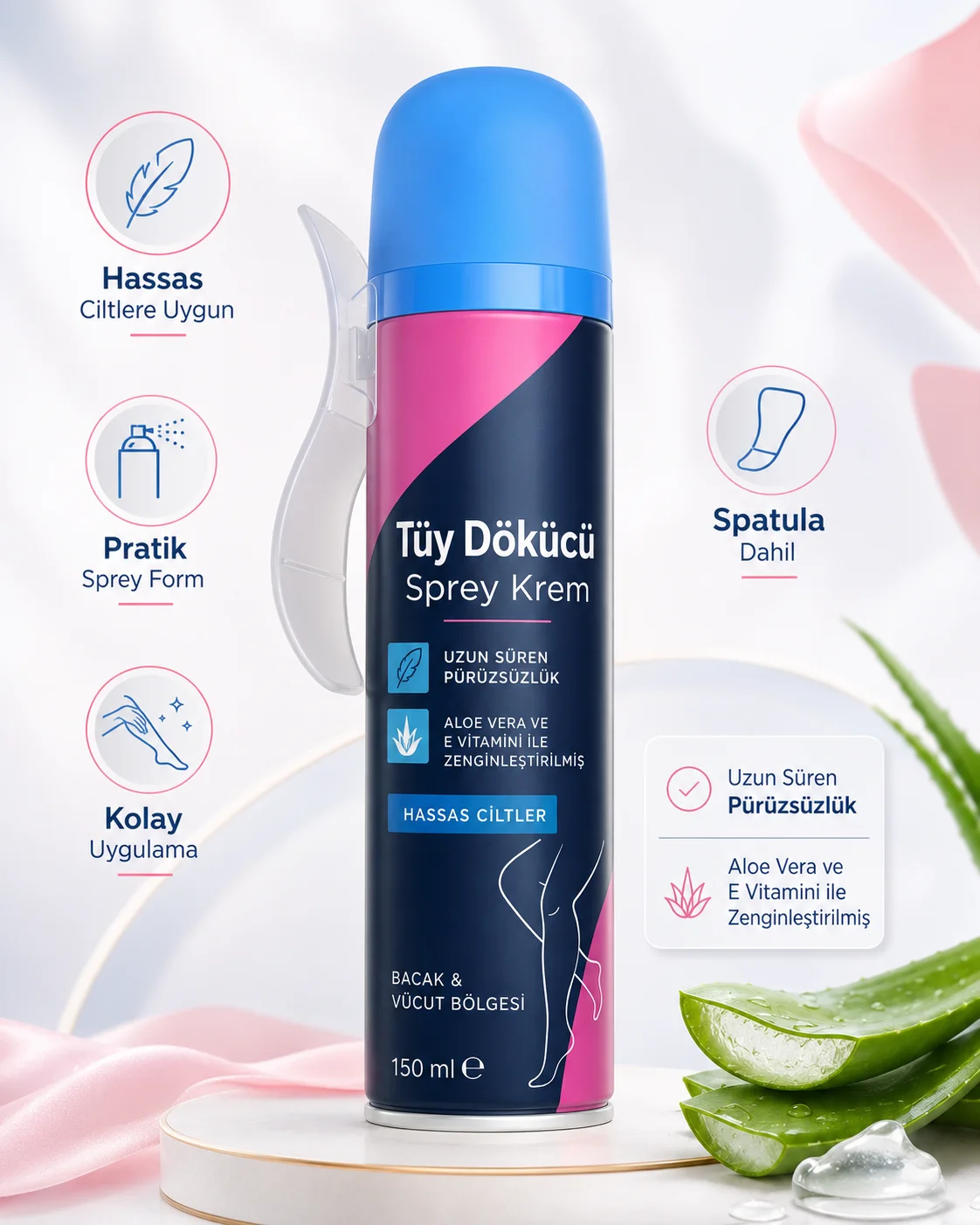 Tüy Dökücü Sprey Krem 150 ml - Hassas Ciltler İçin Pratik Vücut Bakımı