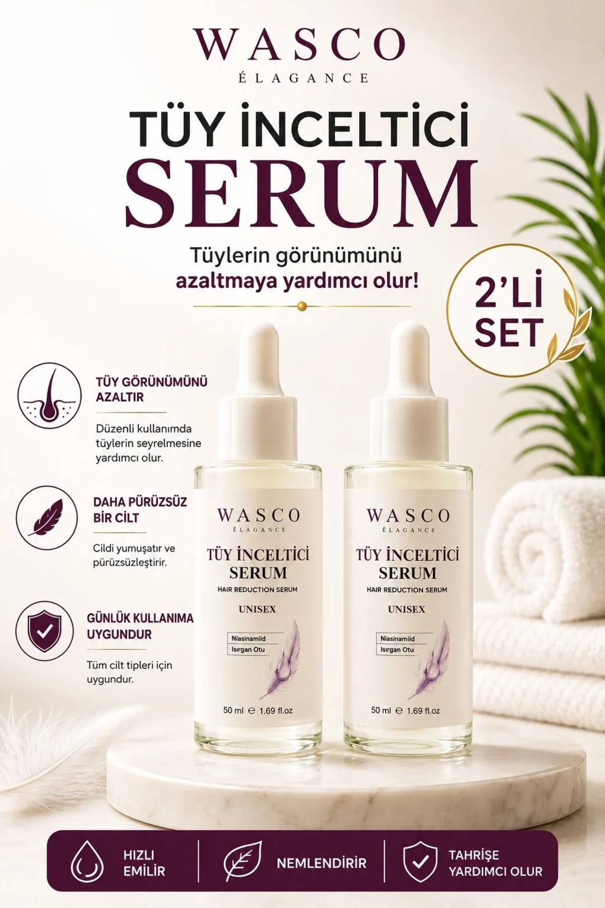 Tüy Serum 2'li Set 50 ml + 50 ml | Epilasyon Sonrası Tüy Azaltıcı Serumu | Unisex | Tüm Cilt Tipleri