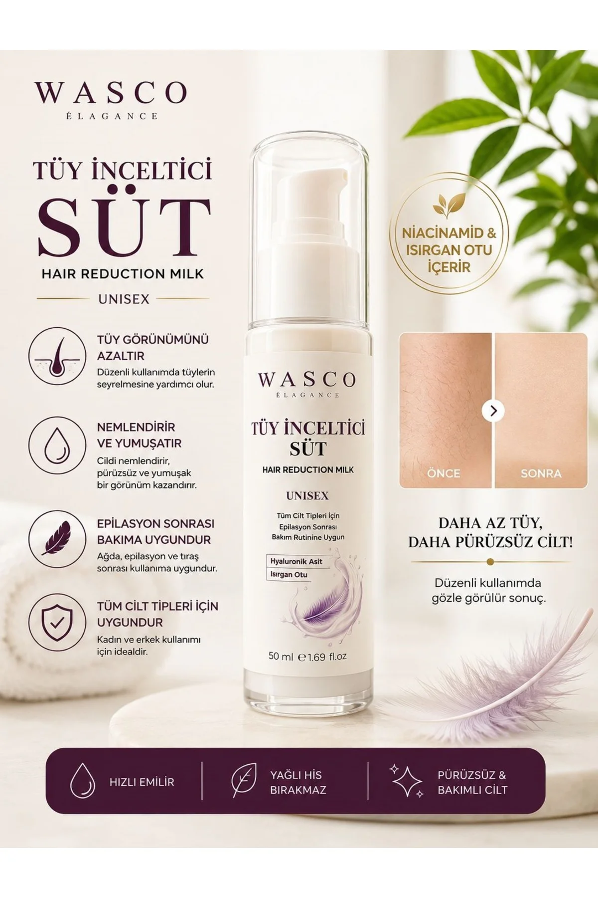 Tüy Süt 50 ml - Epilasyon Sonrası Bakım Kremi Hyaluronik Asit Isı
