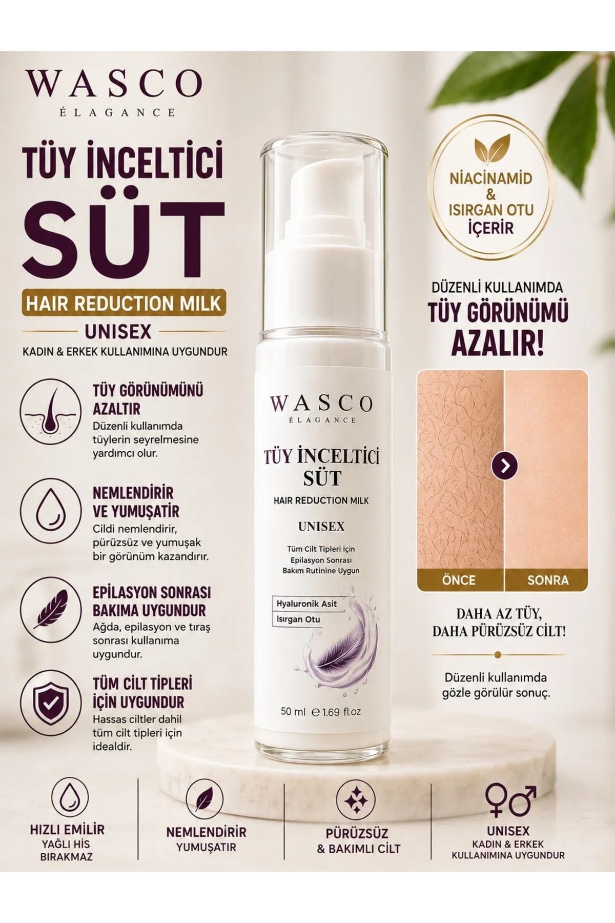 Tüy Süt 50 ml - Epilasyon Sonrası Bakım Kremi Hyaluronik Asit Isı