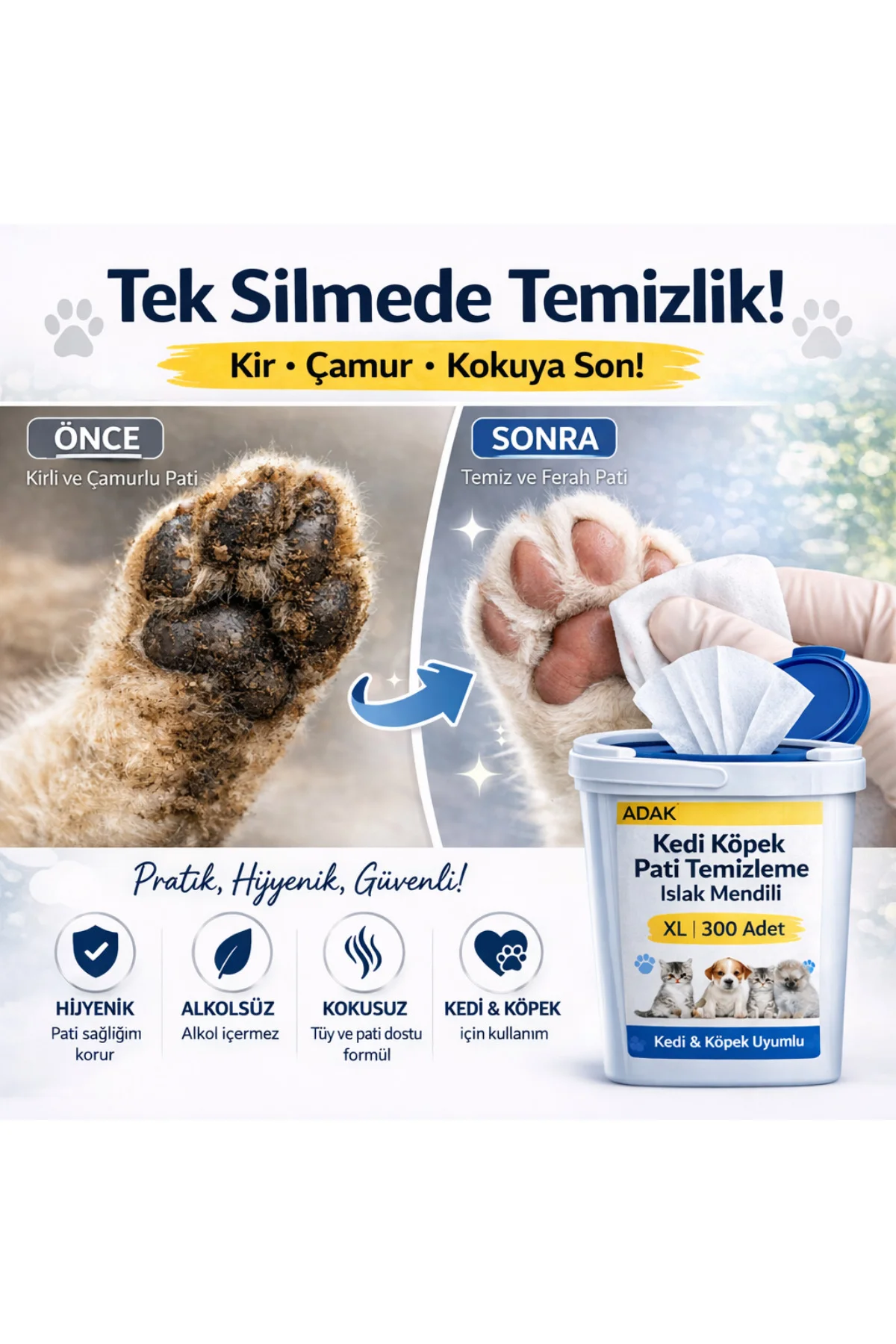 Tüy Ve Pati Temizleme Islak Mendili 300'lü