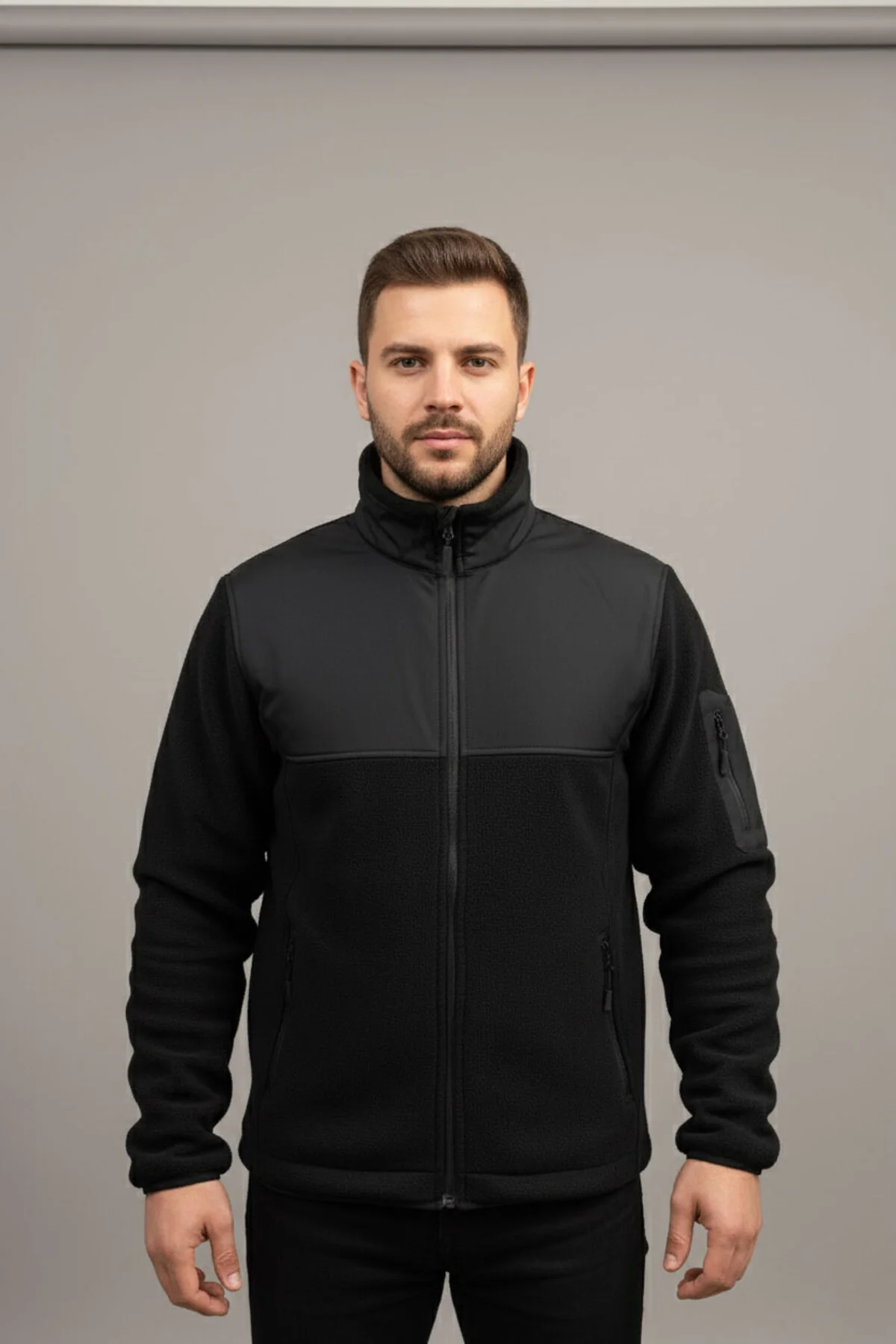 Tüylenme Yapmaz Unisex Regular Kalıp Tam Fermuarlı Dik Yaka Siyah