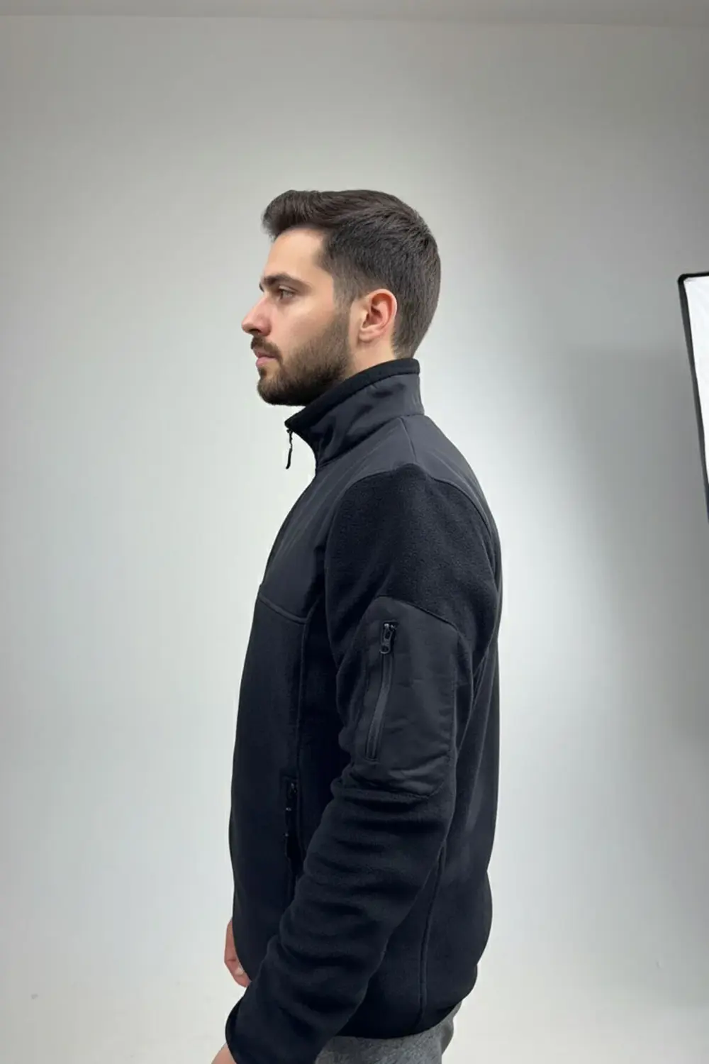 Tüylenme Yapmaz Unisex Regular Kalıp Tam Fermuarlı Dik Yaka Siyah