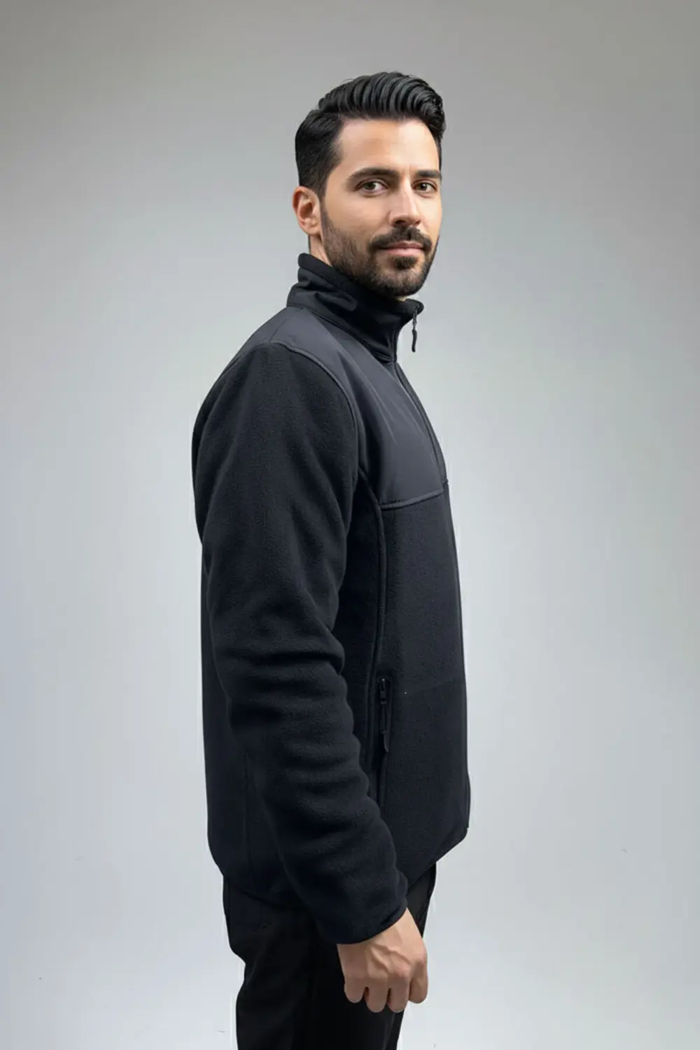 Tüylenme Yapmaz Unisex Regular Kalıp Tam Fermuarlı Dik Yaka Siyah