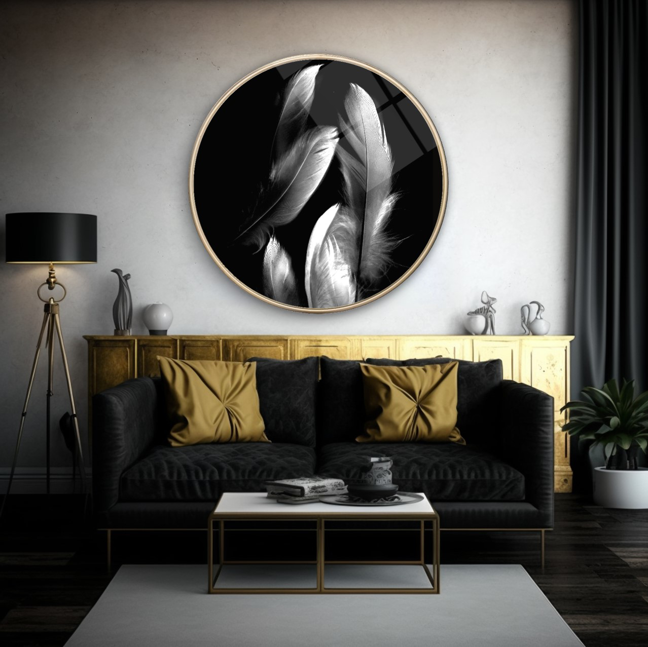 Pi Dekorasyon Tüyler Yuvarlak Cam Tablo | Hediyelik, Dekoratif, Ofis, Mutfak 