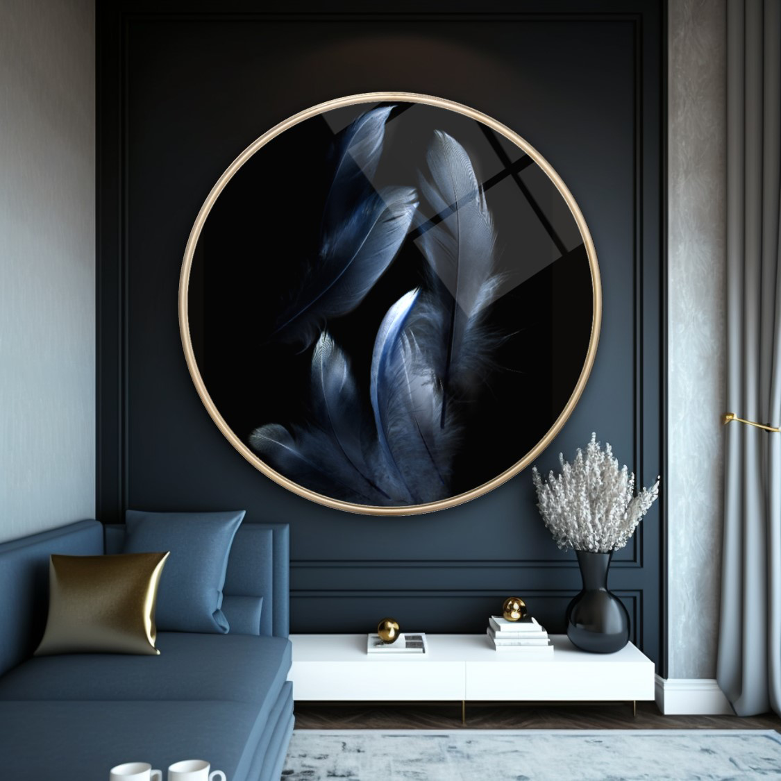 Pi Dekorasyon Tüyler Yuvarlak Cam Tablo | Hediyelik, Dekoratif, Ofis, Mutfak 